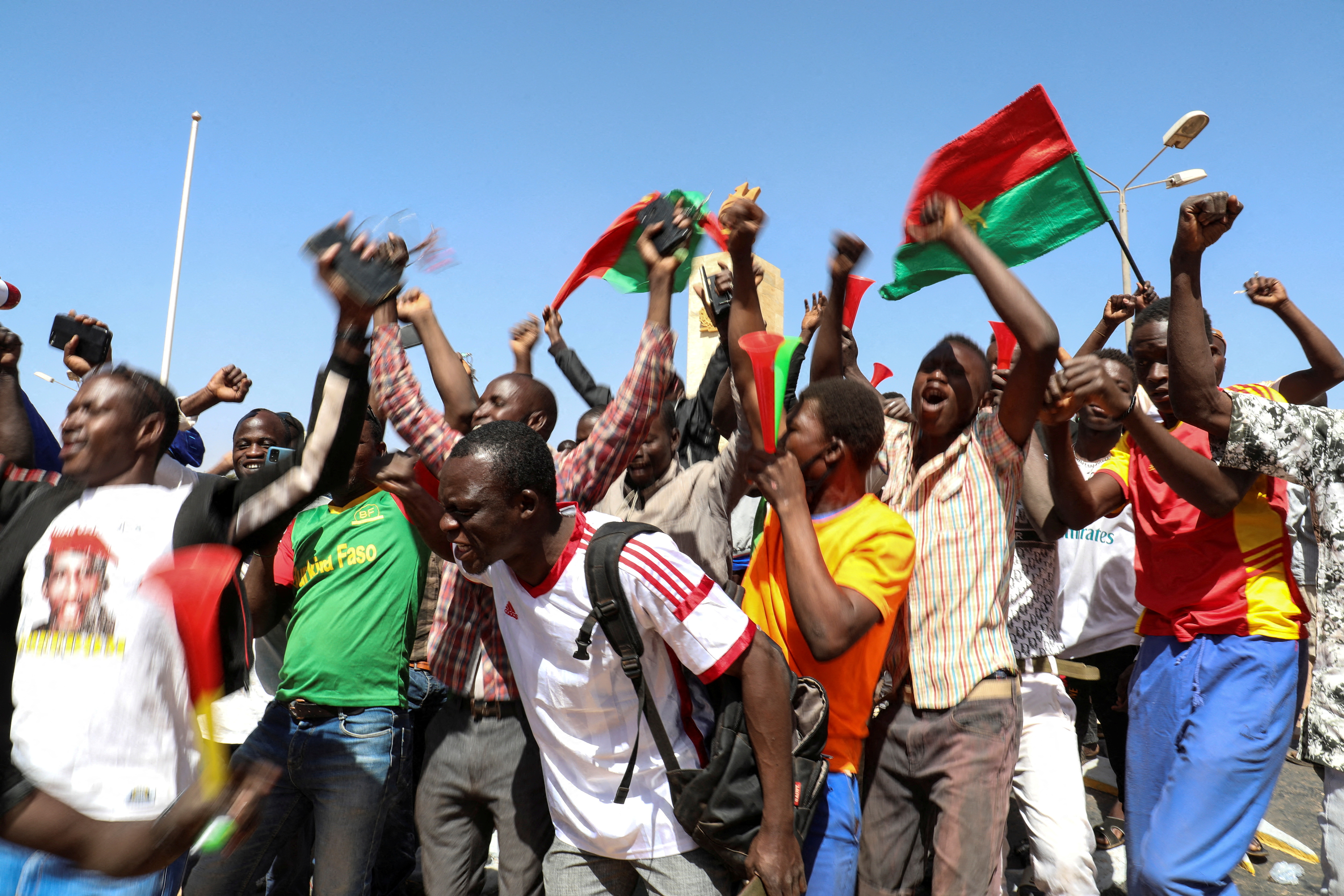 People show their support for the military after they deposed President Kabore in Ouagadougou,