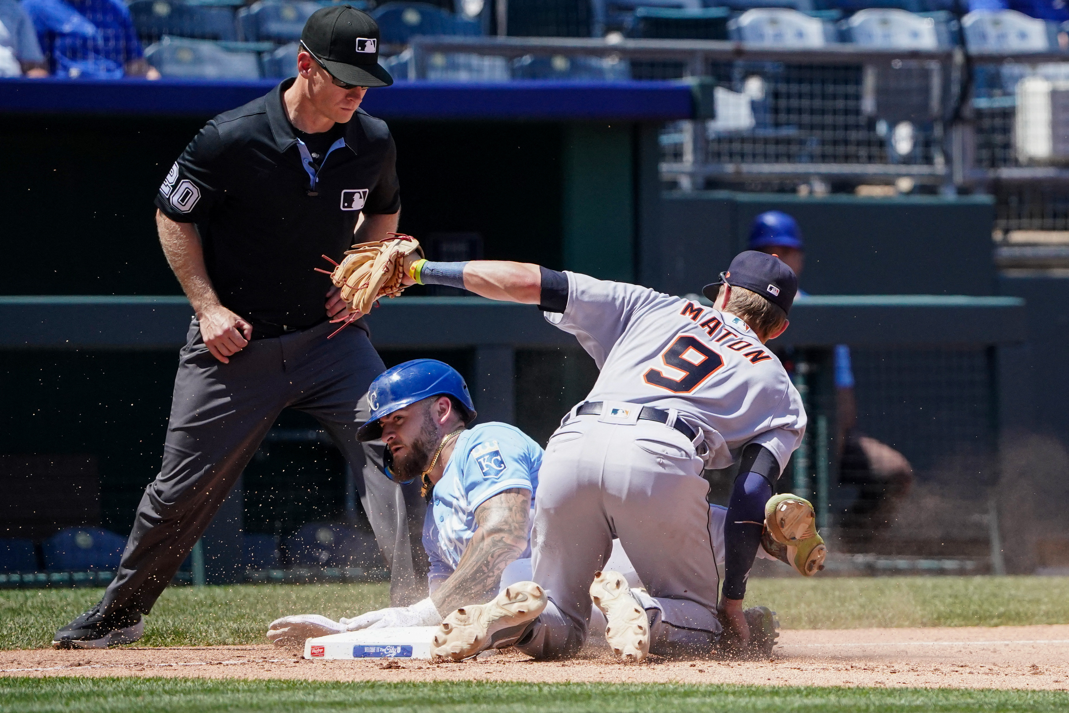 KANSAS CITY, MO - JULY 20: Detroit Tigers left fielder Akil Baddoo (60) as  seen during a MLB game between the Detroit Tigers and the Kansas City  Royals on July 20, 2023