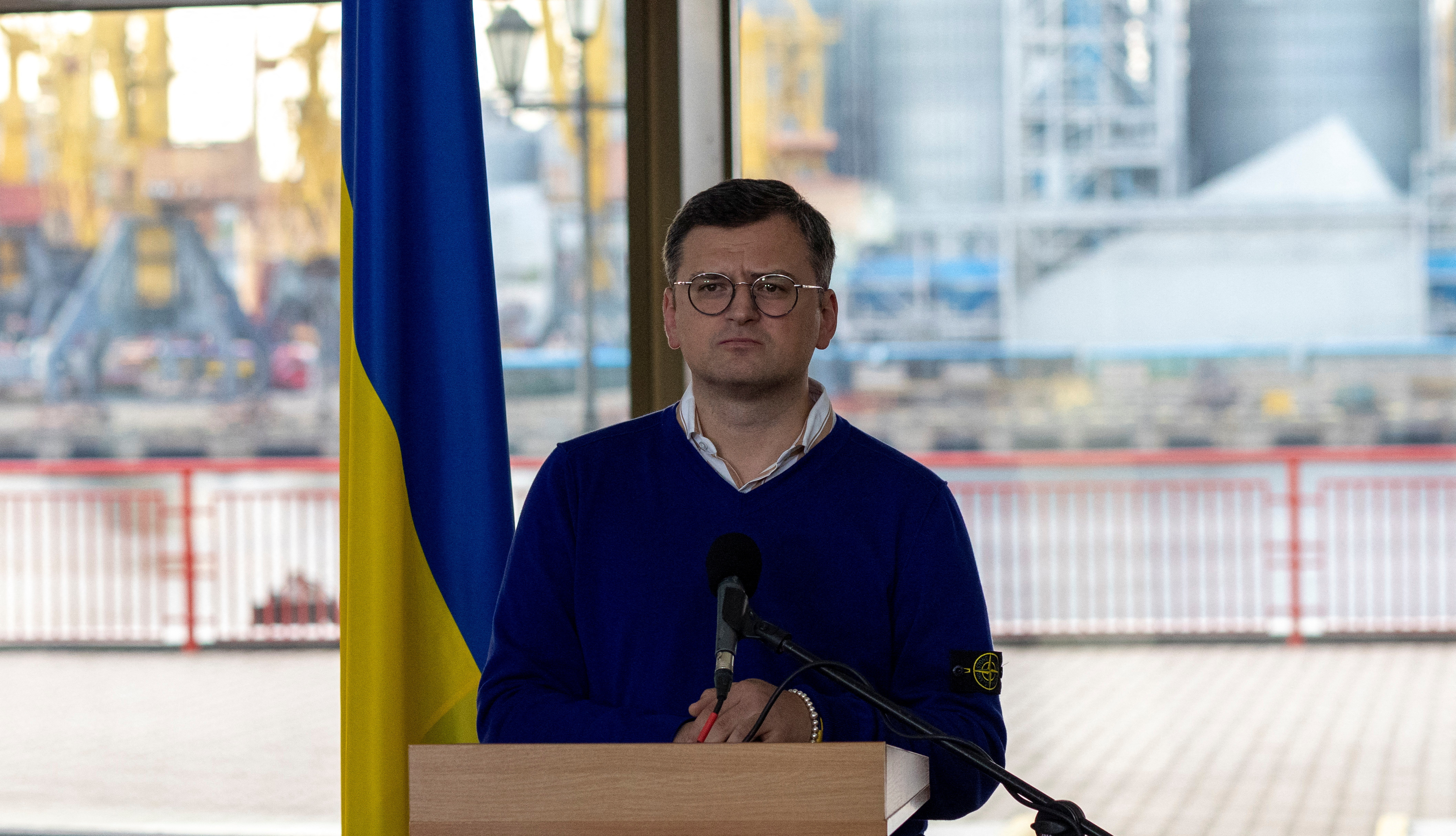 Ukraine's Foreign Minister Dmytro Kuleba attends a news conference in Odesa