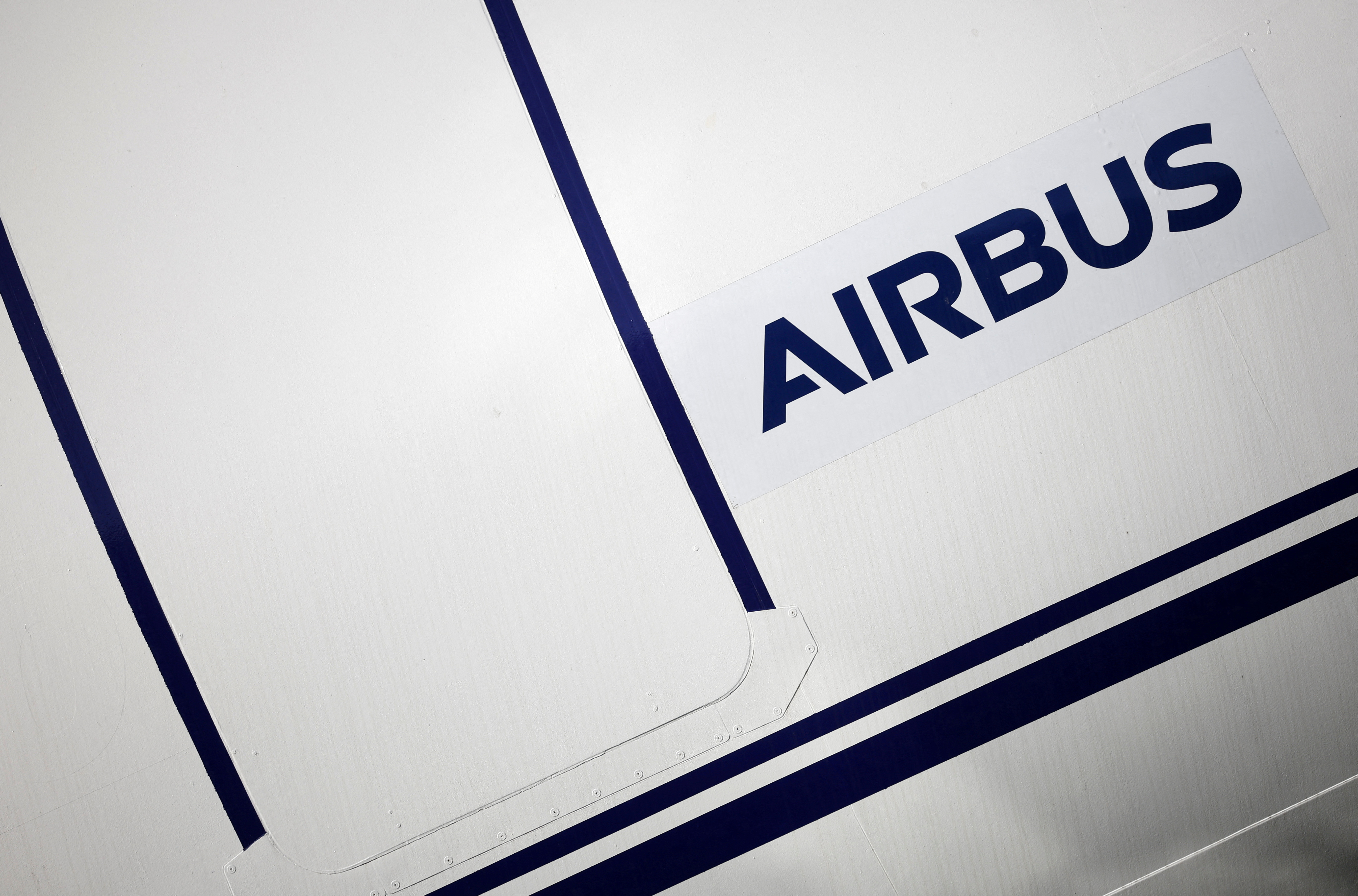 Airbus logo at the Airbus facility in Saint-Nazaire