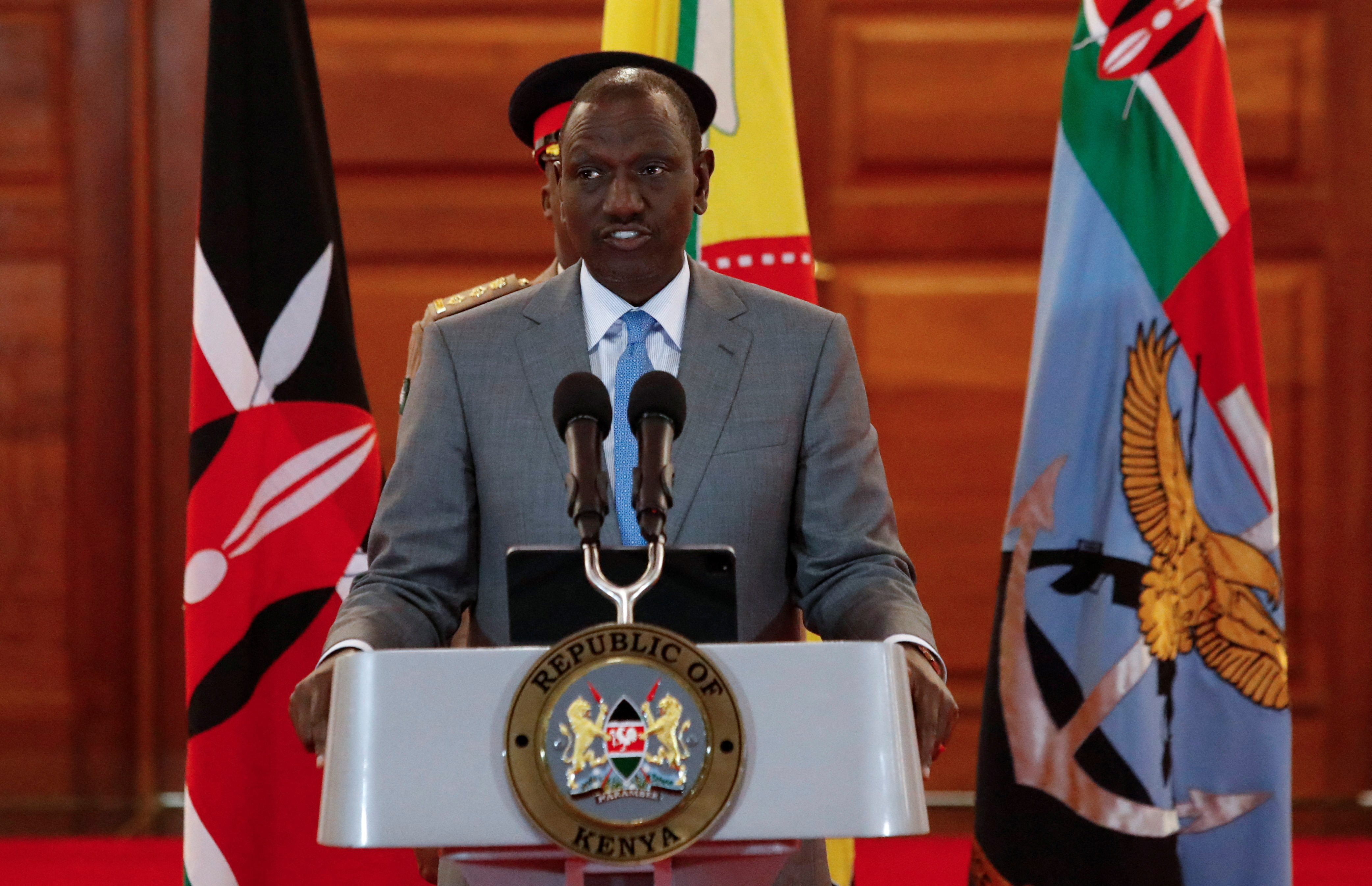Kenya's President William Ruto speaks at a press conference in Nairobi