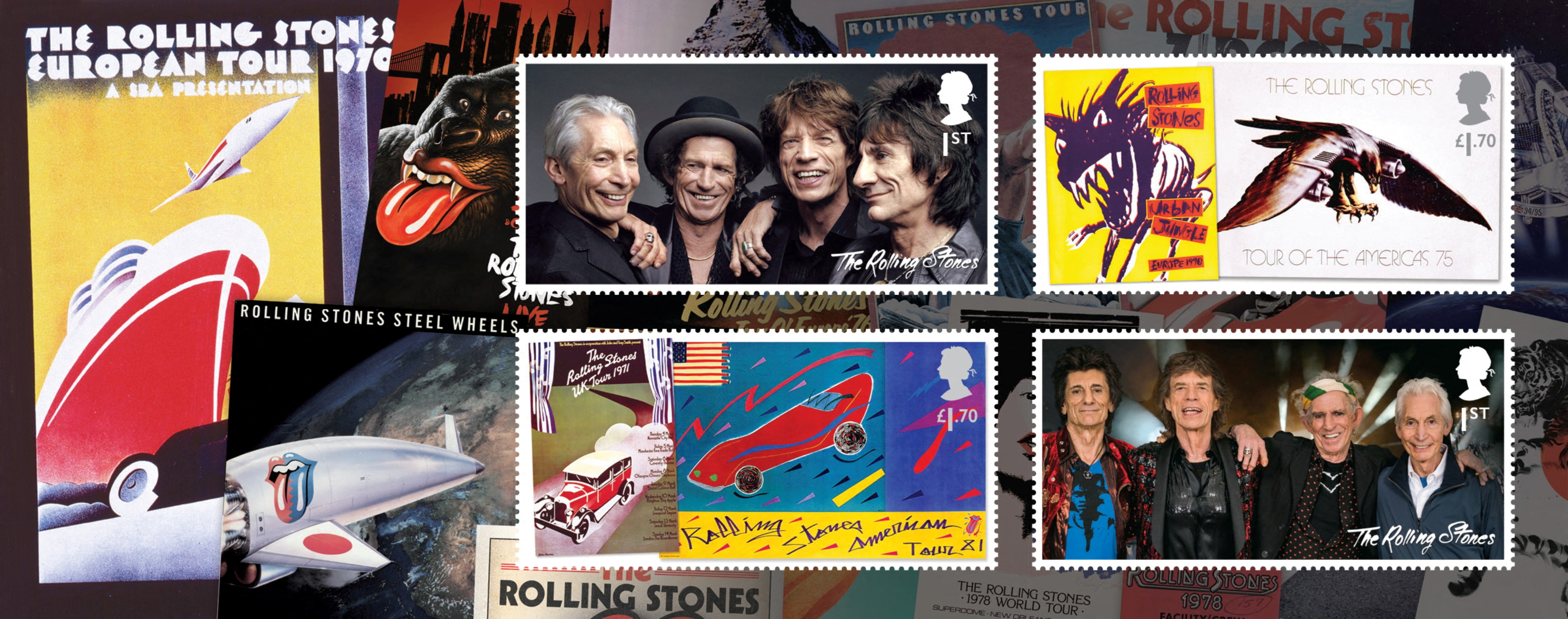 A set of four Royal Mail stamps honouring 60 years of the legendary rock group The Rolling Stones are presented in a Miniature Sheet in this undated handout image. Royal Mail/Handout via REUTERS 