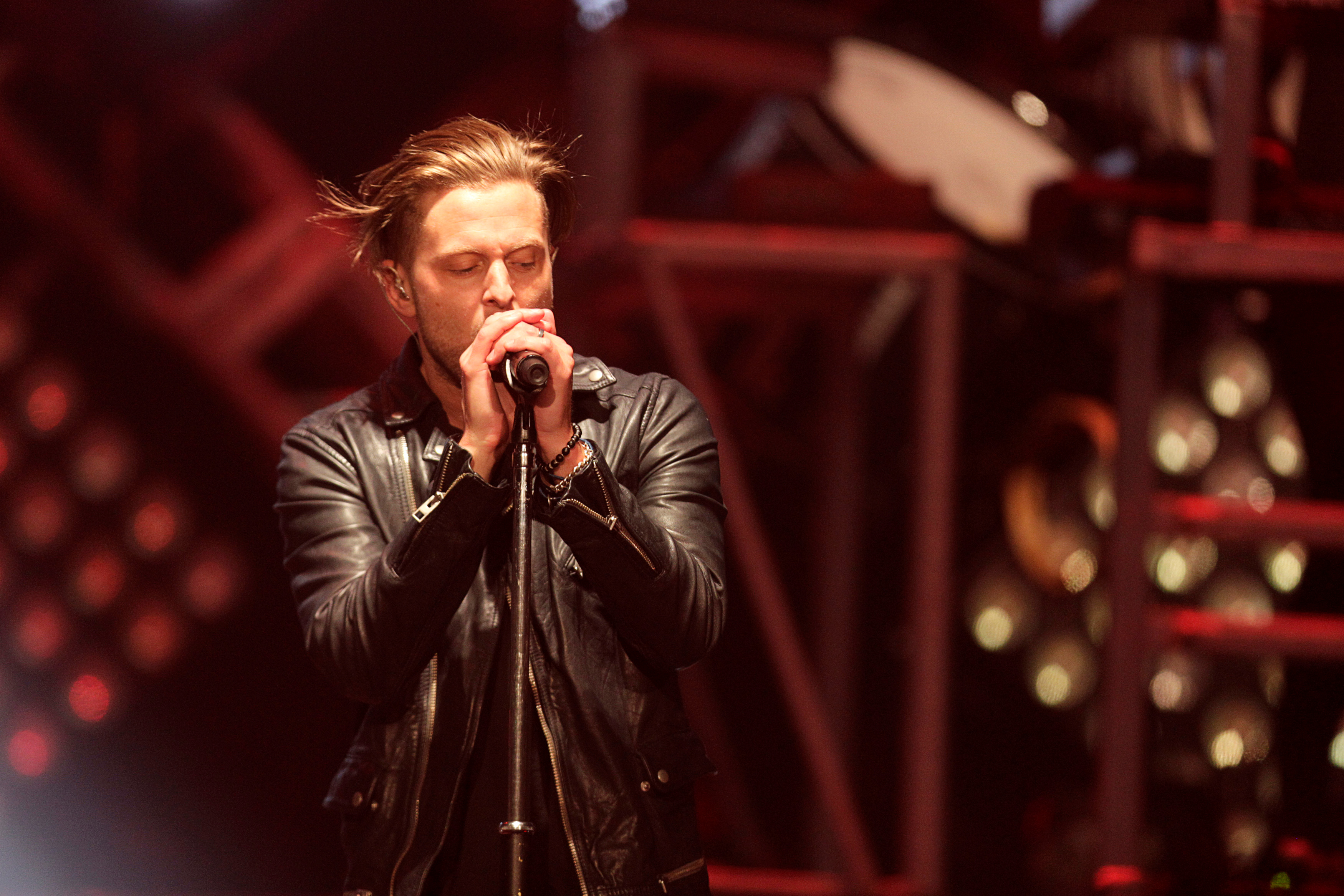 Ryan Tedder of the U.S. band OneRepublic performs during their 