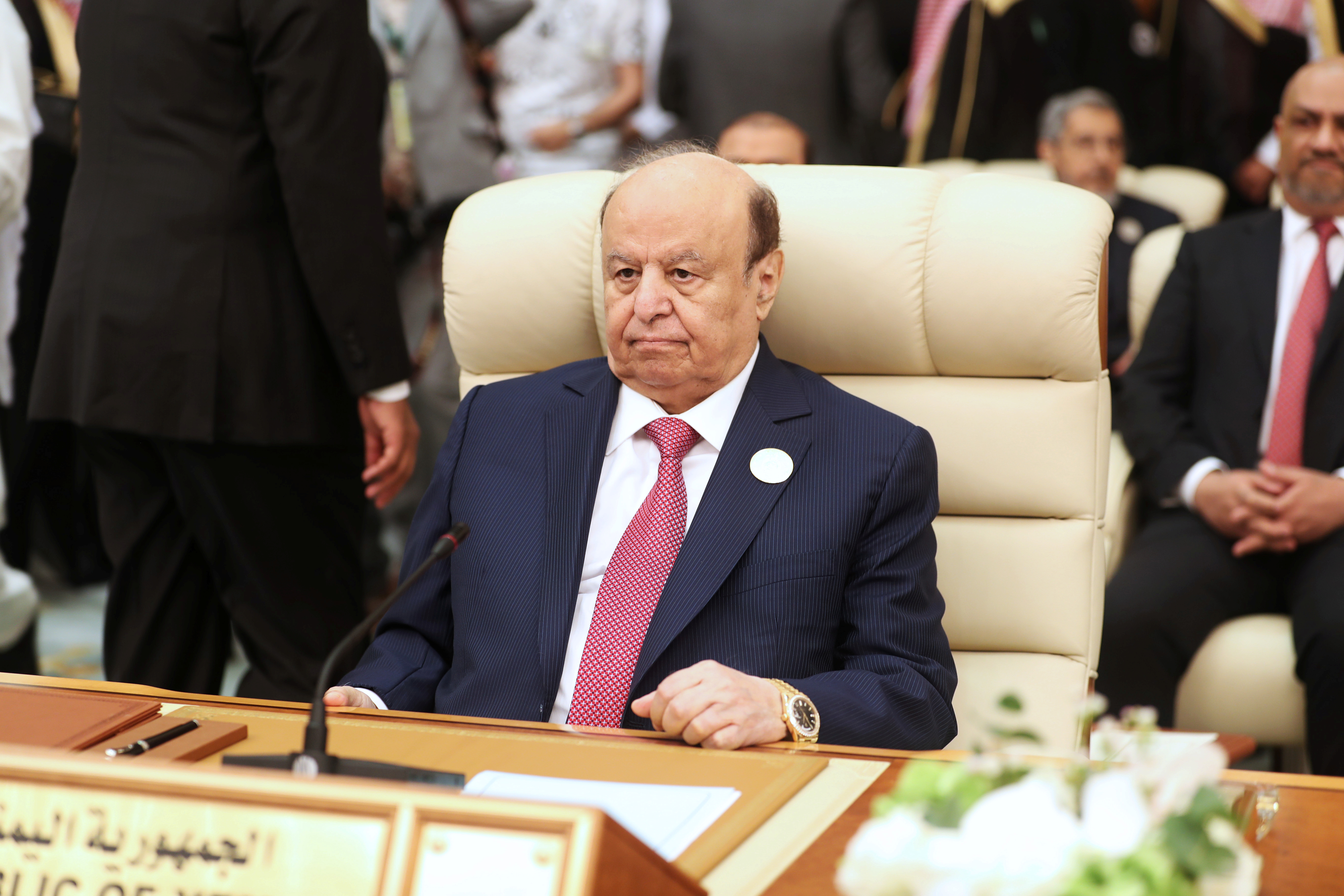 Yemeni President Abd-Rabbu Mansour Hadi attends the Arab summit in Mecca