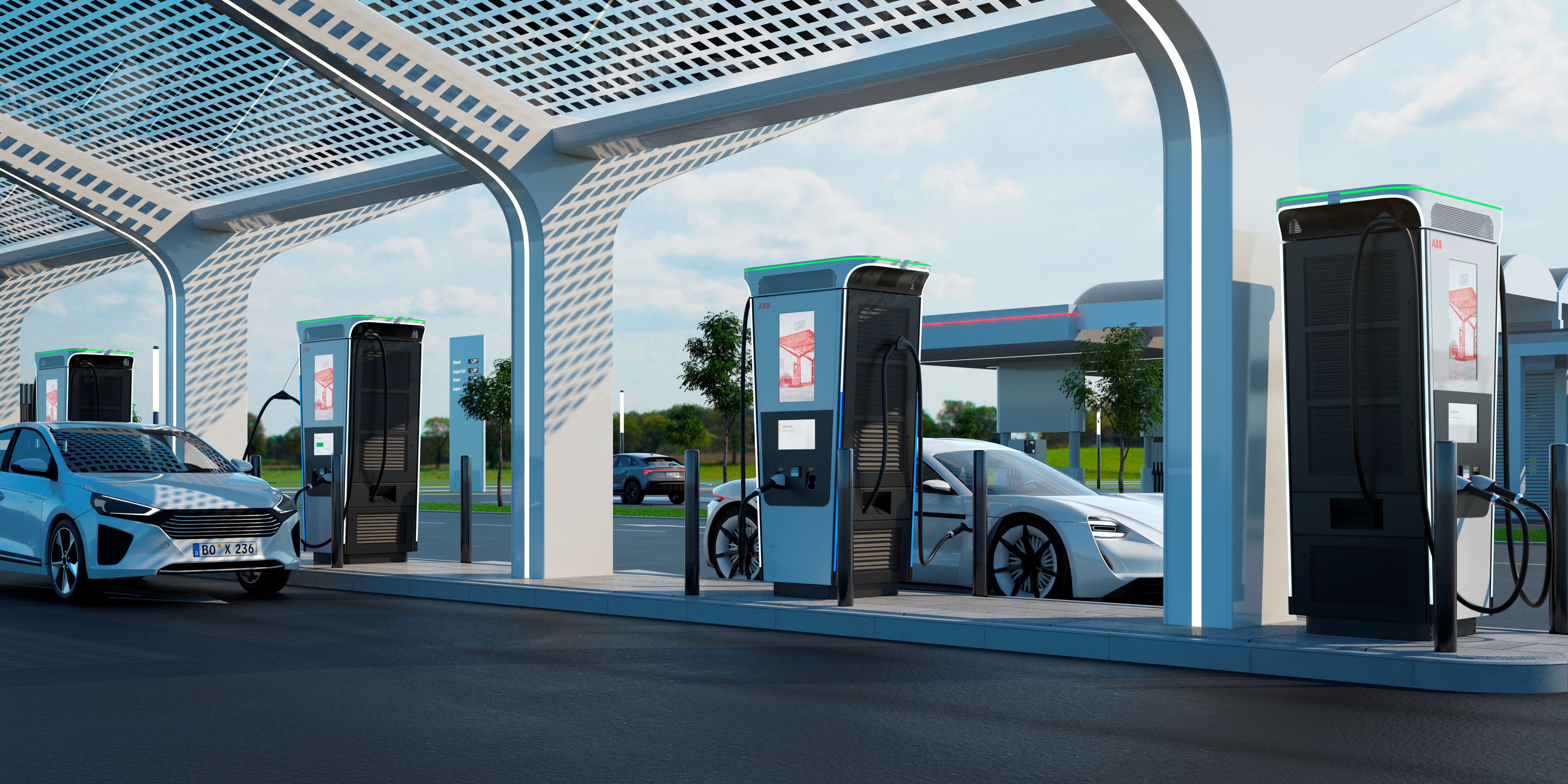 Digital visualization of ABB's new Terra 360 electric vehicle charger