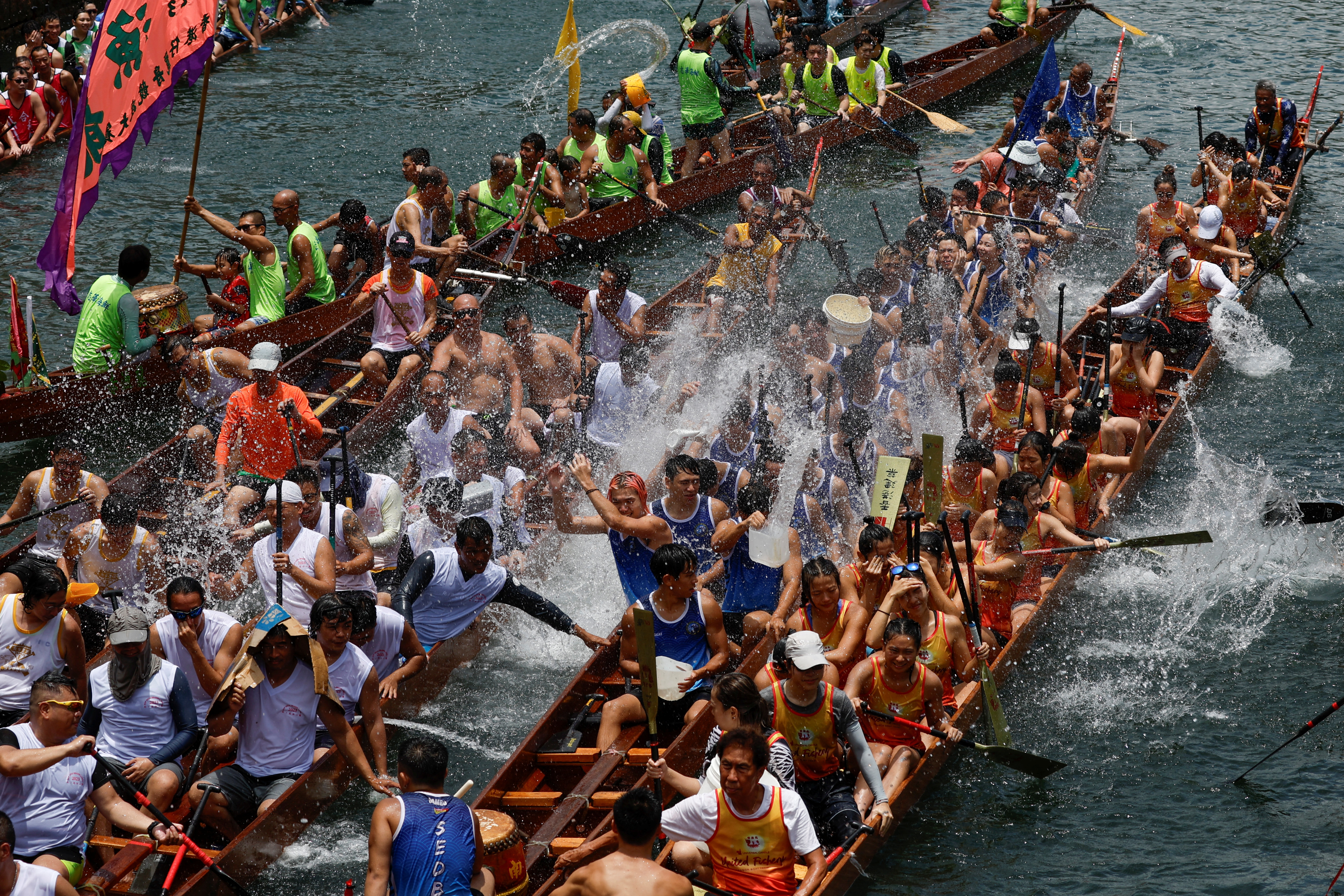 Annual Tung Ng or Dragon Boat Festival at Aberdeen fishing port in Hong Kong