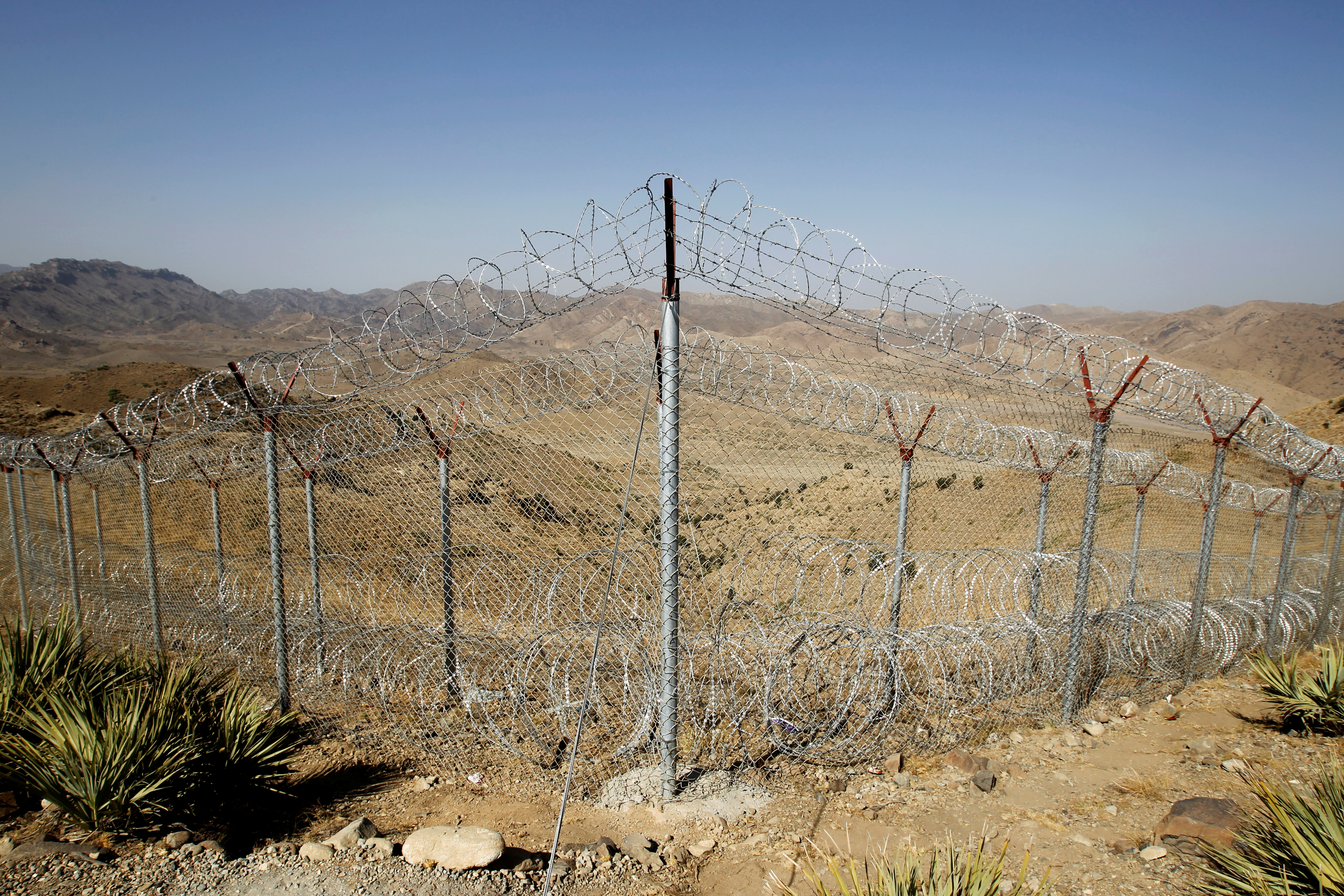 A view of the border fence outside the Kitton outpost on the border with Afghanistan in North Waziristan
