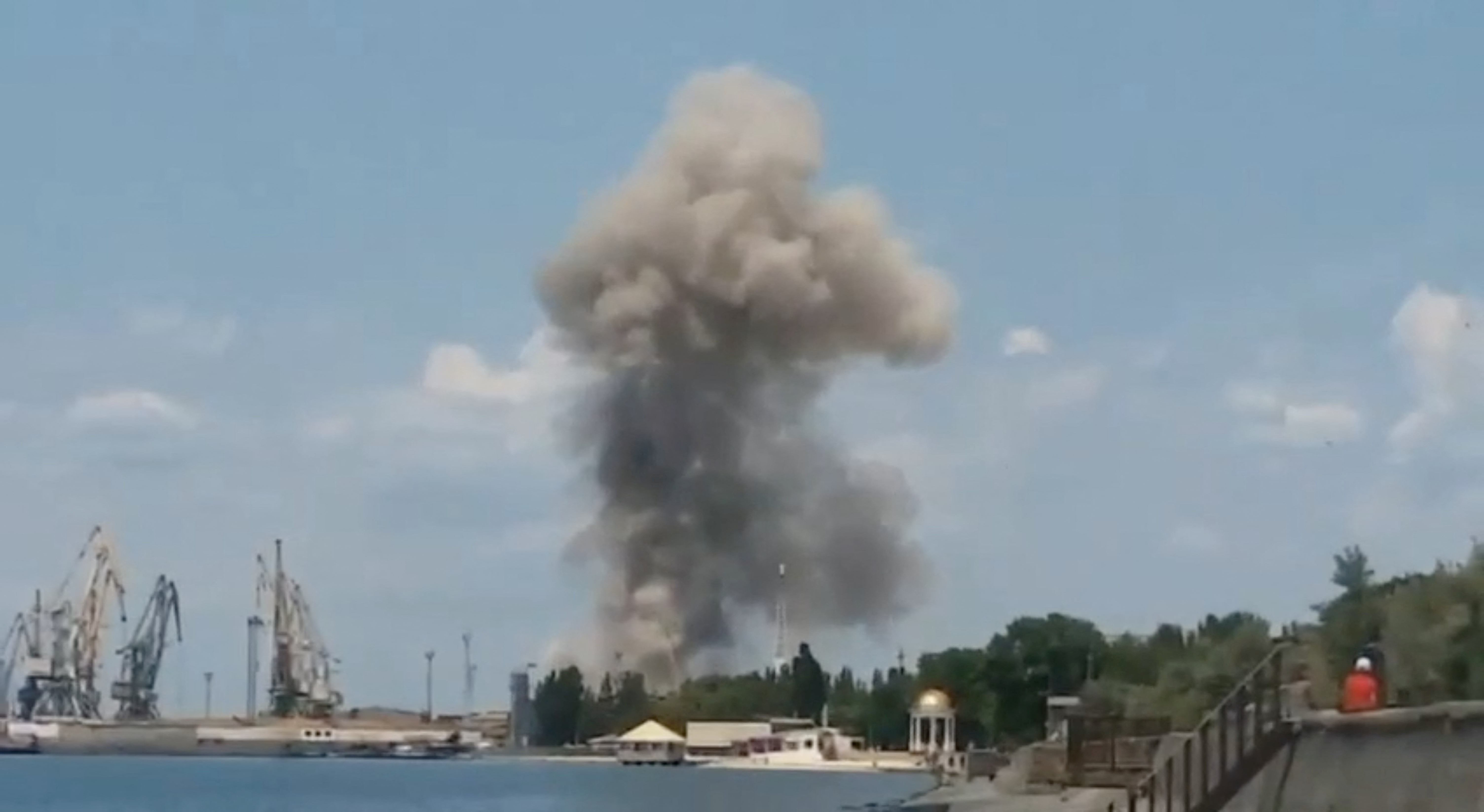 A view of an explosion in Berdyansk