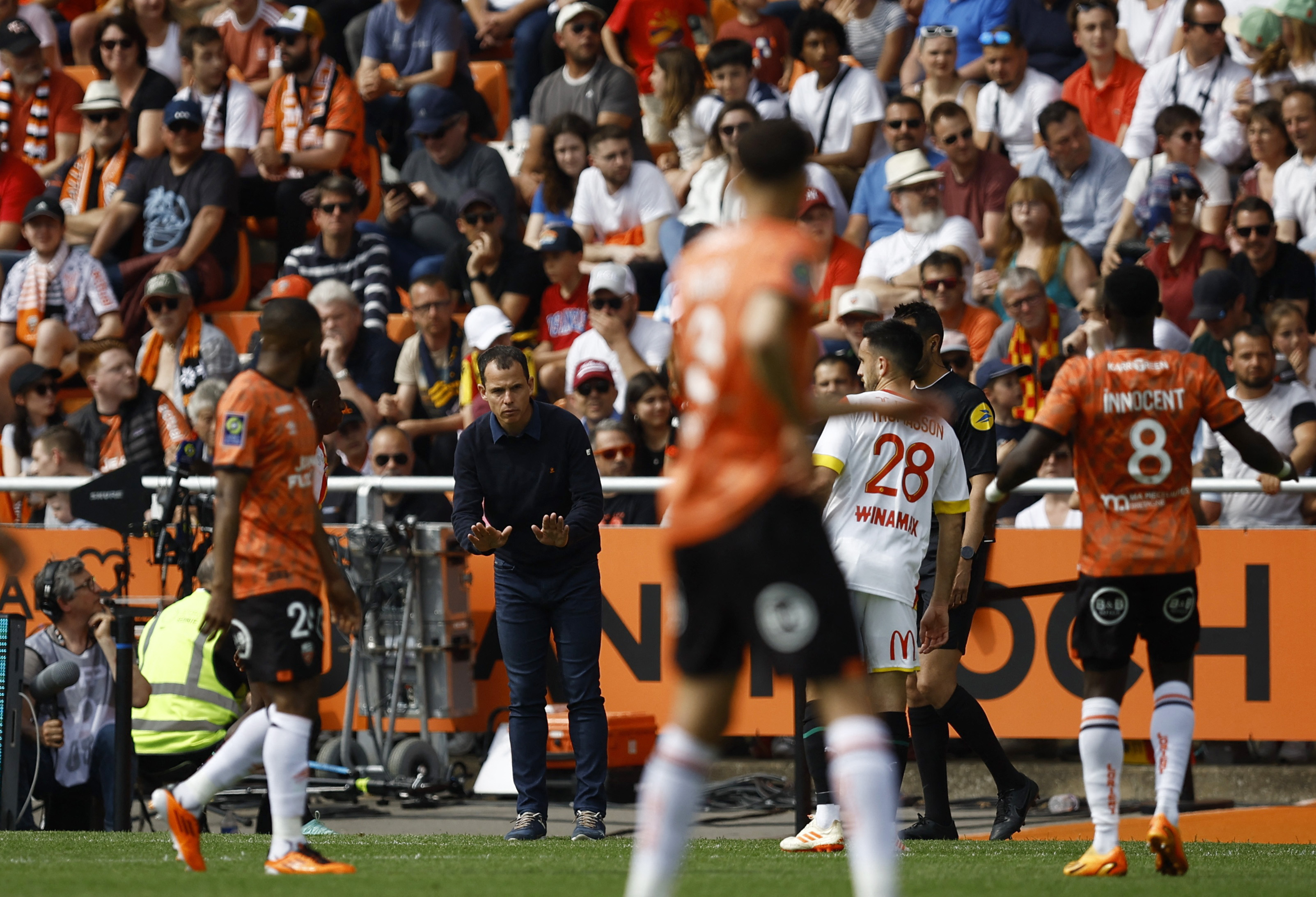 Lens, France. 27th May, 2023. fans and supporters of RC Lens in tribune  Marek pictured during a soccer game between t Racing Club de Lens and AC  Ajaccio, on the 37th matchday