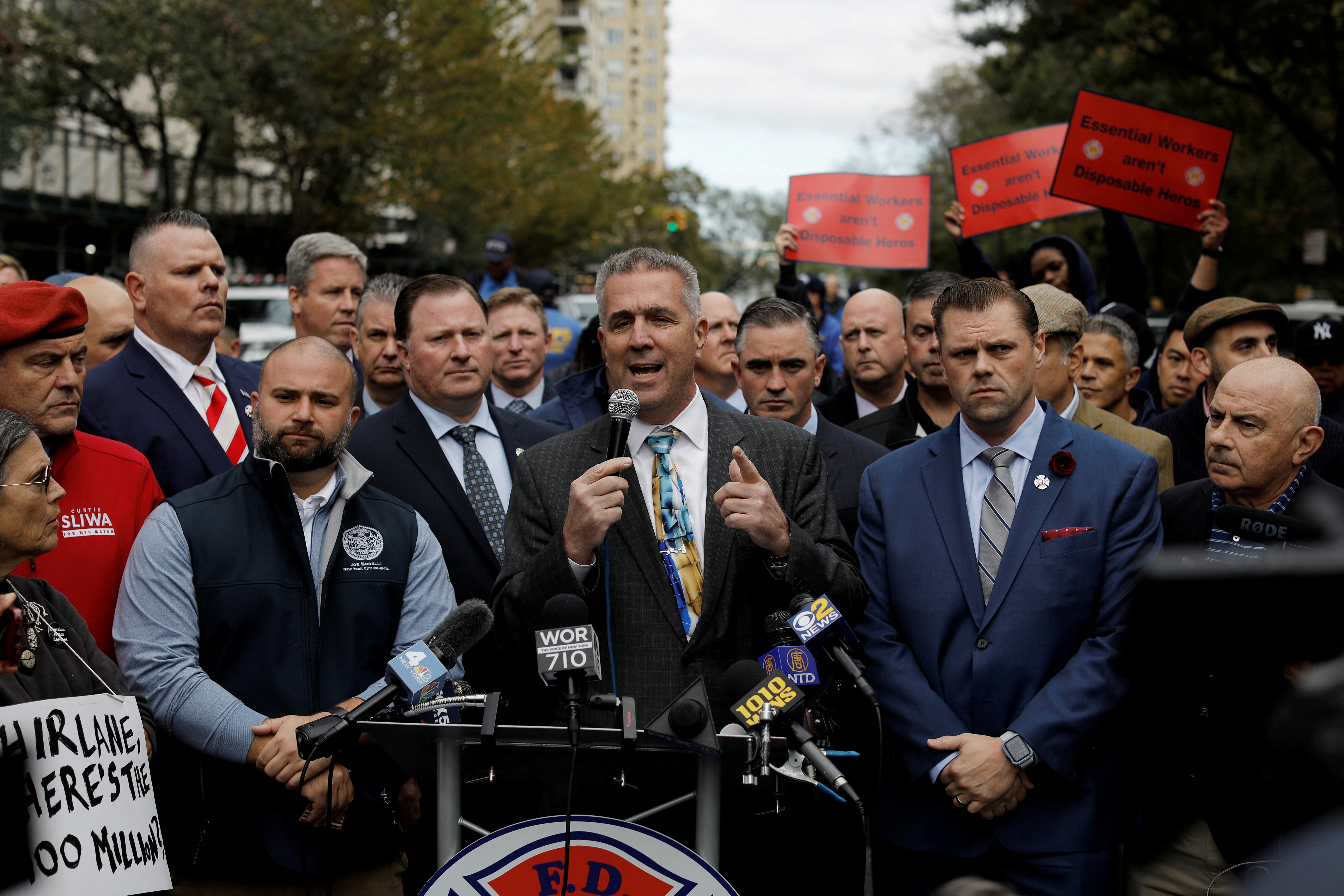 Union firefighters and others protest against mandated vaccines in New York City