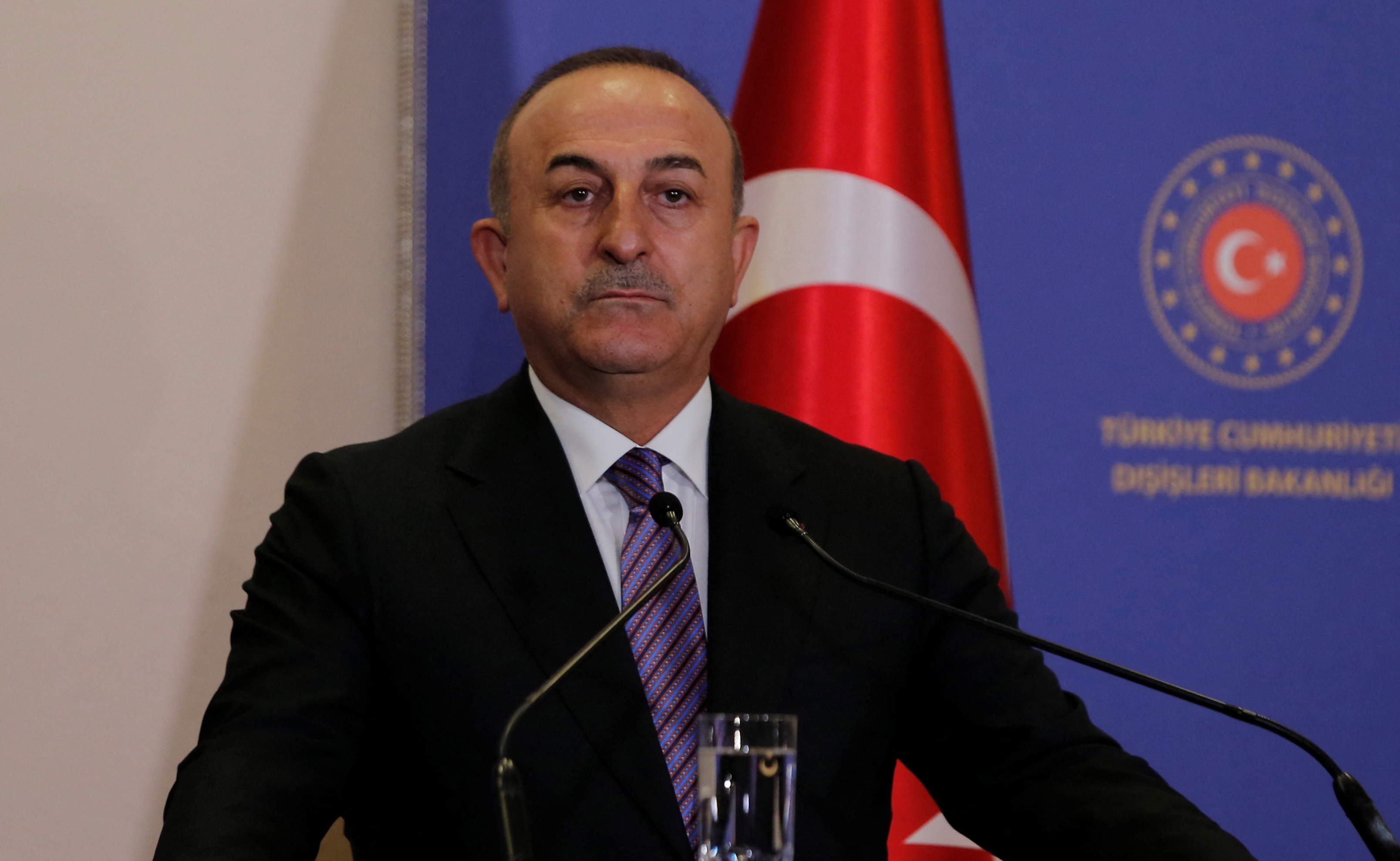 Turkish Foreign Minister Mevlut Cavusoglu attends a news conference in Istanbul
