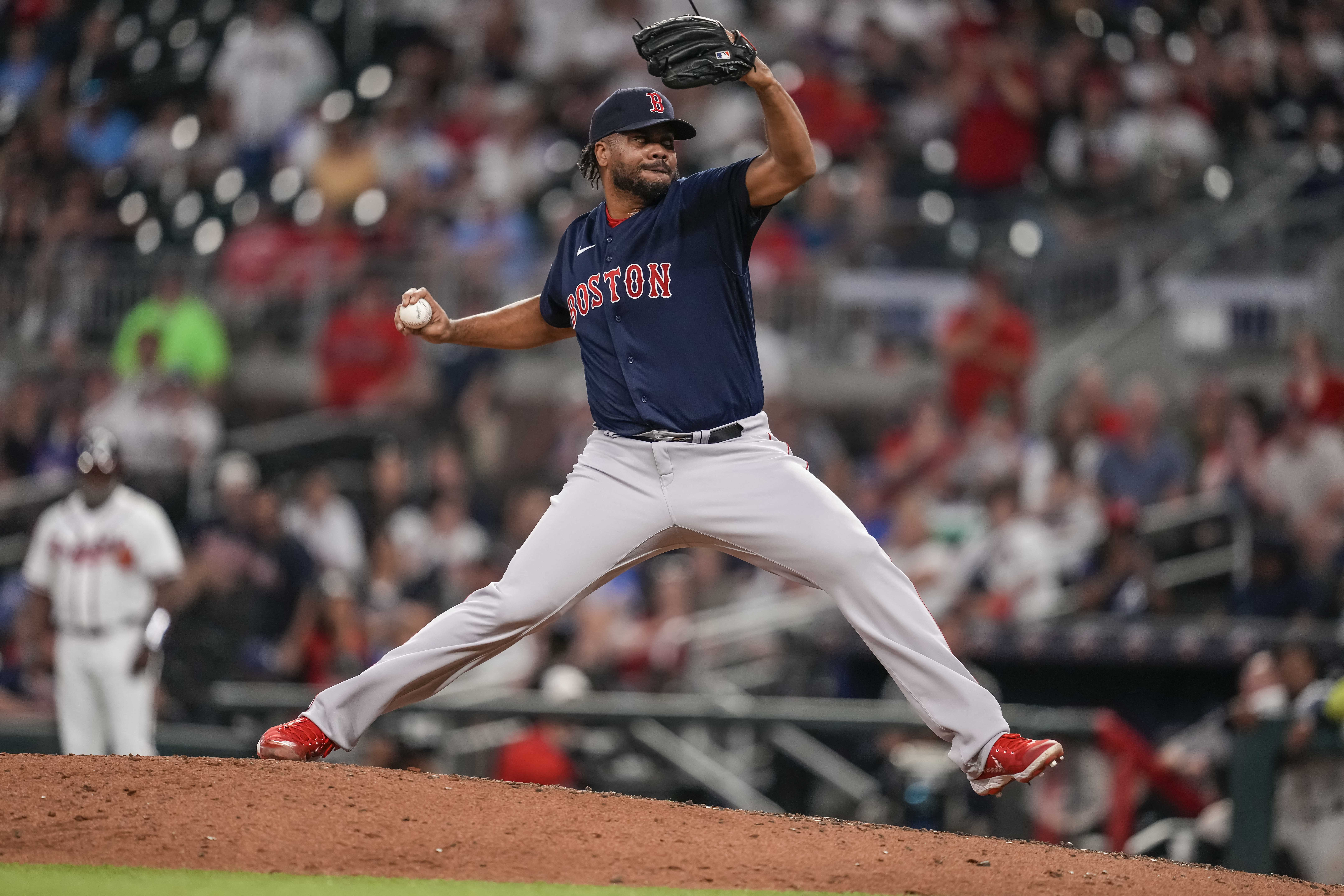 ATLANTA, GA - MAY 11: Kenley Jansen (74) of the Atlanta Braves throws  during the Wednesday evening MLB game between the Atlanta Braves and the  Boston Red Sox on May 11, 2022