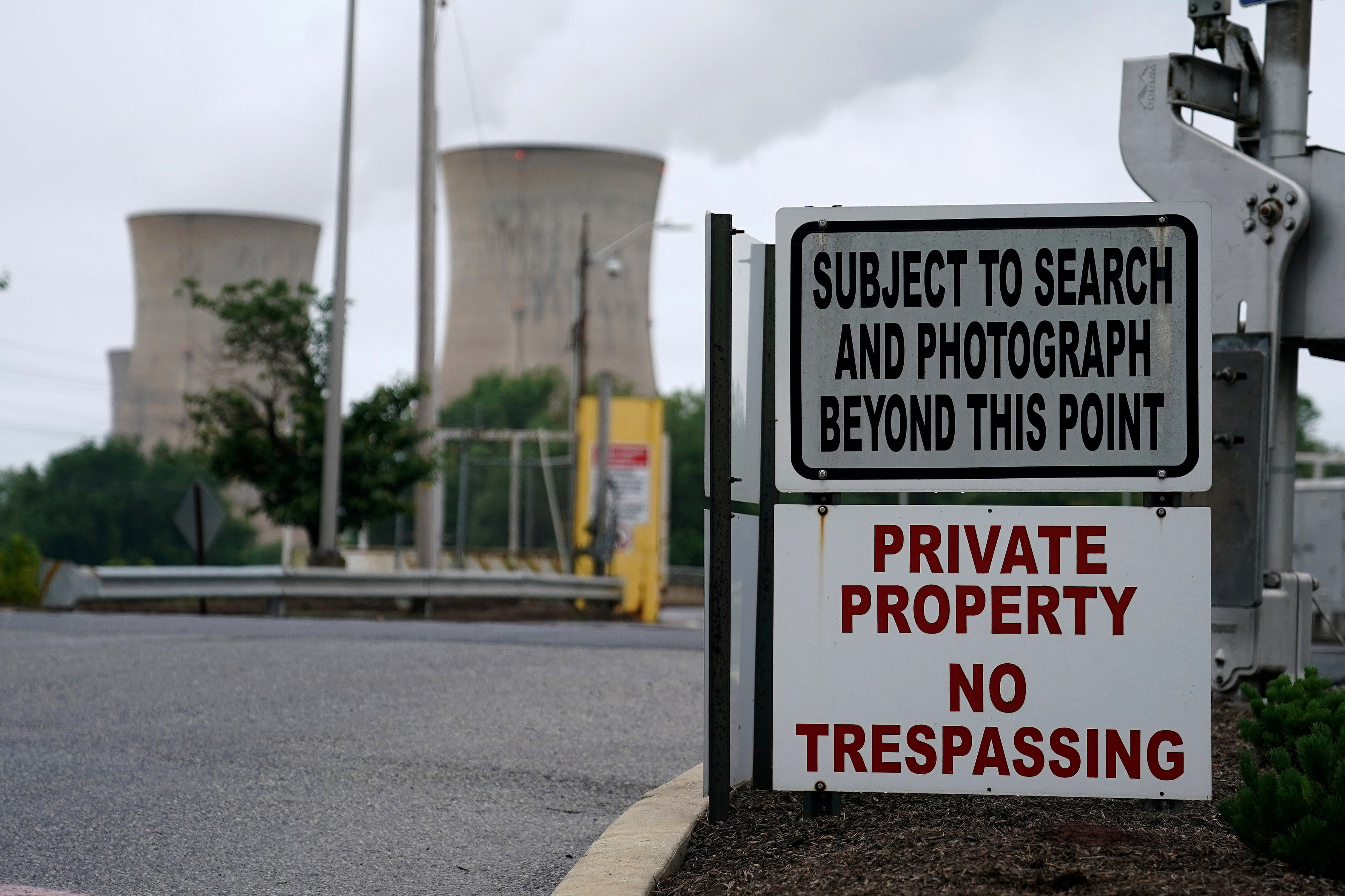 The front entrance of the Three Mile Island Nuclear power plant is pictured in Dauphin County