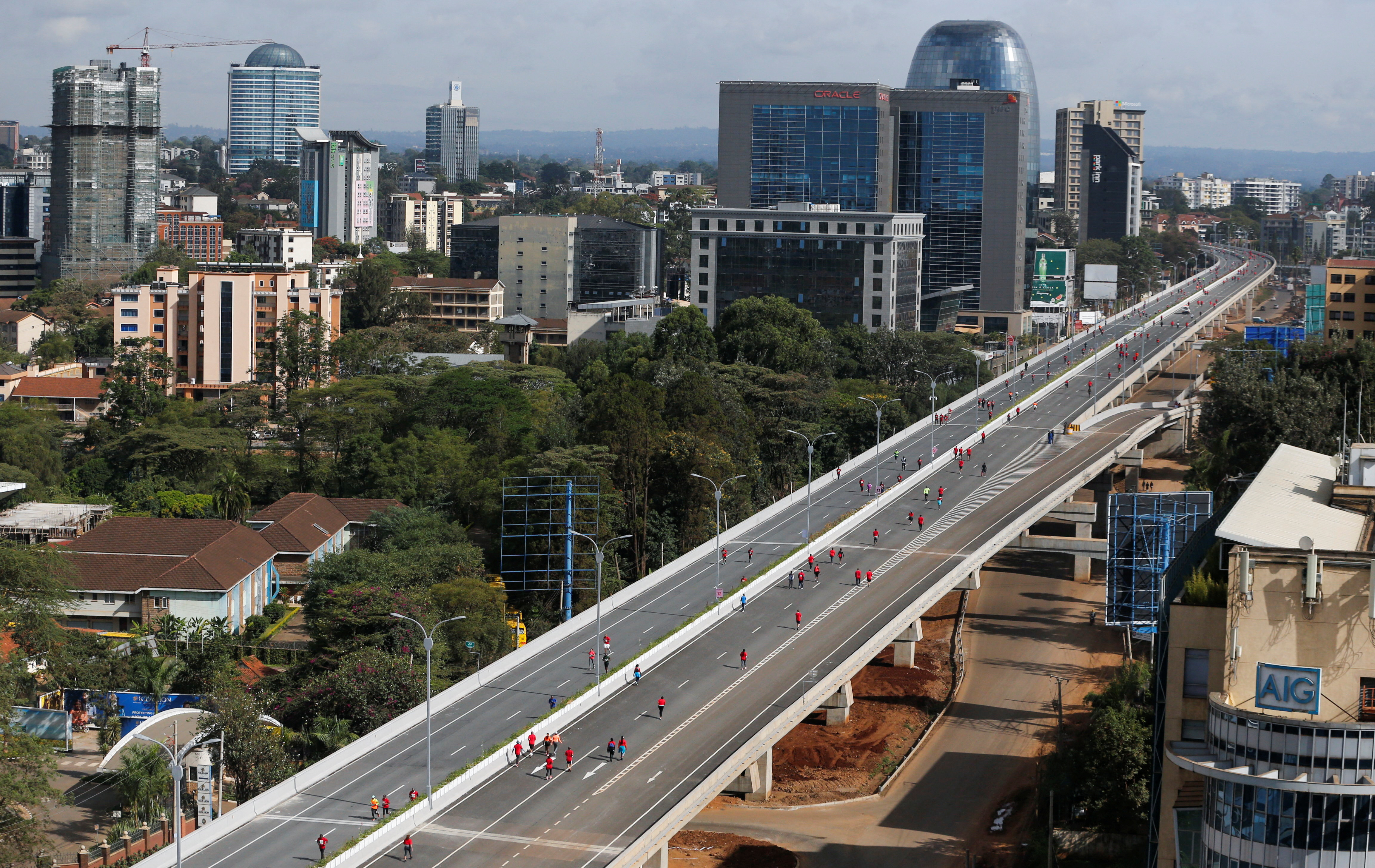 A view shows the cityscape on the Nairobi Expressway undertaken by the China Road and Bridge Corporation along Waiyaki Way within Westlands district of Nairobi