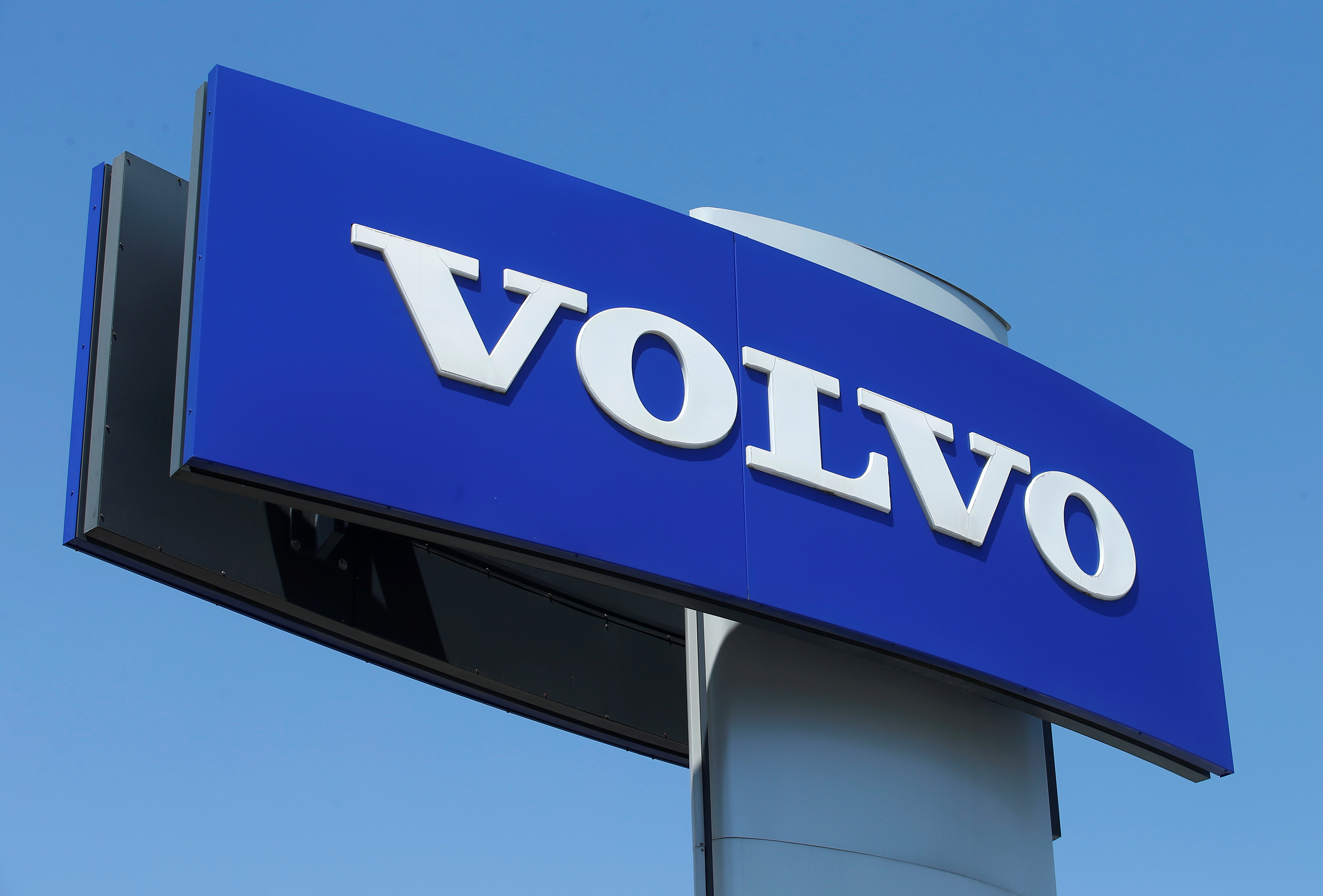 A Volvo logo is seen at a car dealership in Vienna