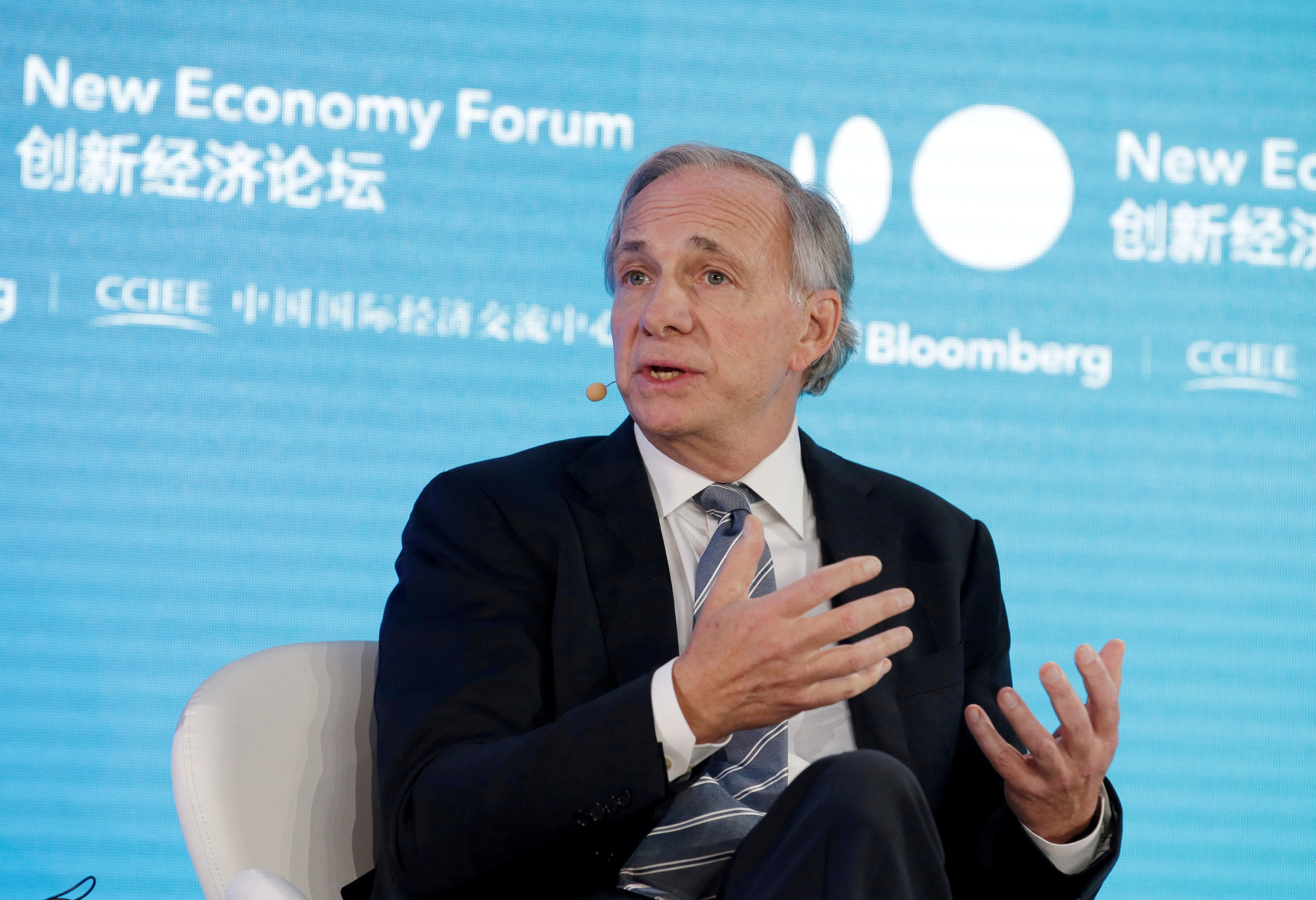 Ray Dalio, founder and co-chief investment officer of Bridgewater Associates, speaks at the 2019 New Economy Forum in Beijing