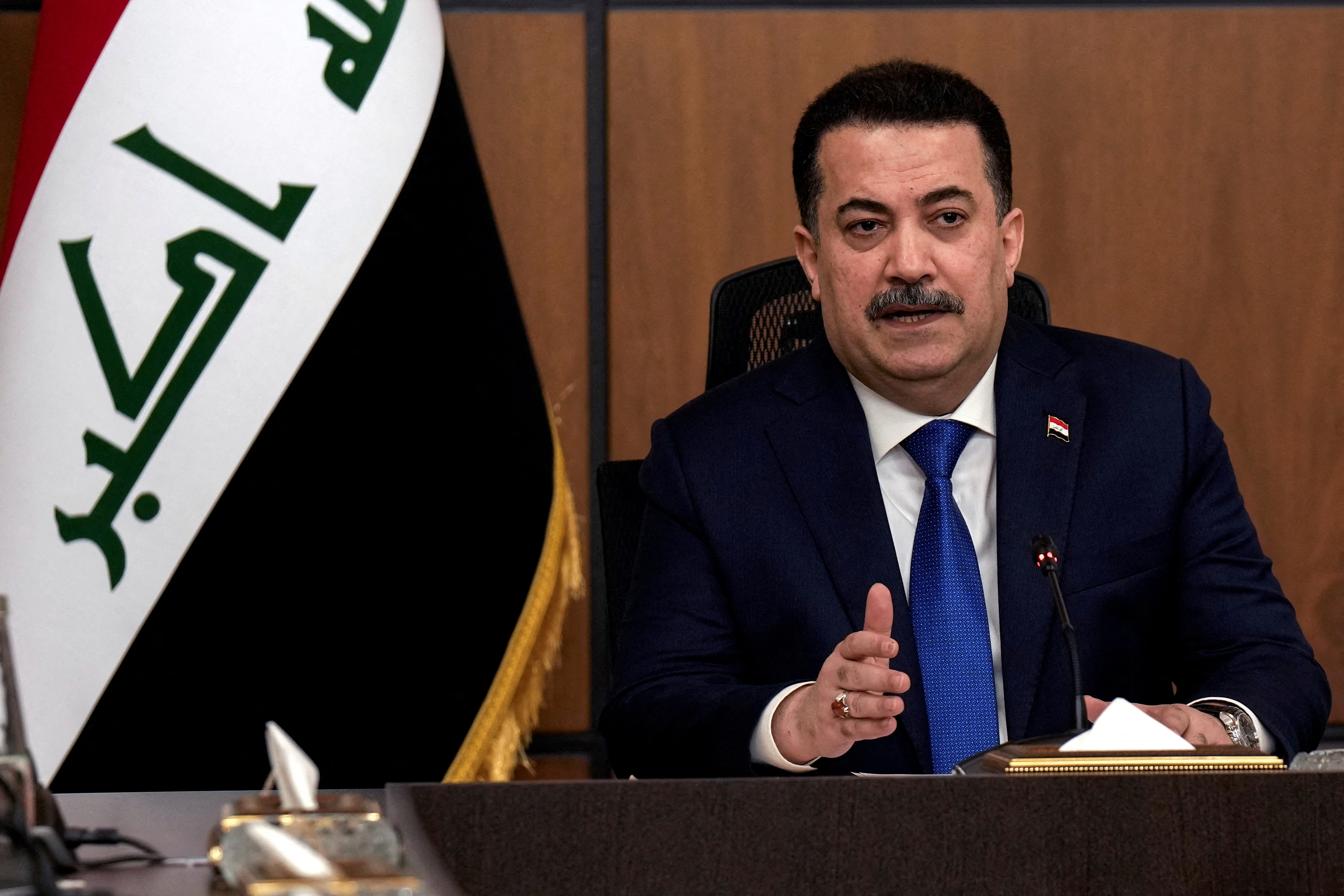 Iraqi Prime Minister Mohammed Shia al-Sudani attends the first session of negotiations between Iraq and the United States to end the International Coalition mission in Baghdad