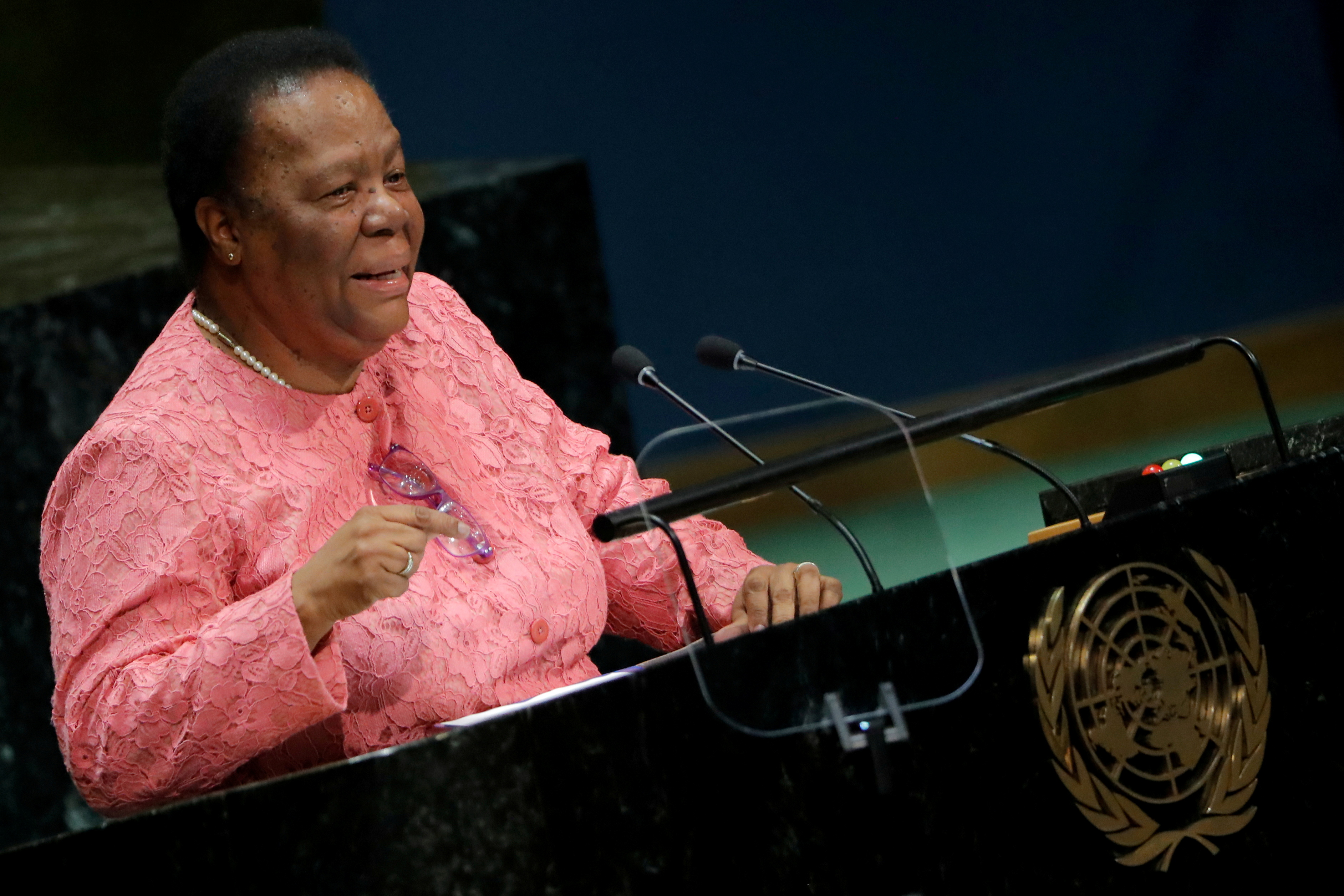 South Africa's Minister for International Relations and Cooperation Naledi Pandor addresses the 74th session of the United Nations General Assembly at U.N. headquarters in New York City, New York