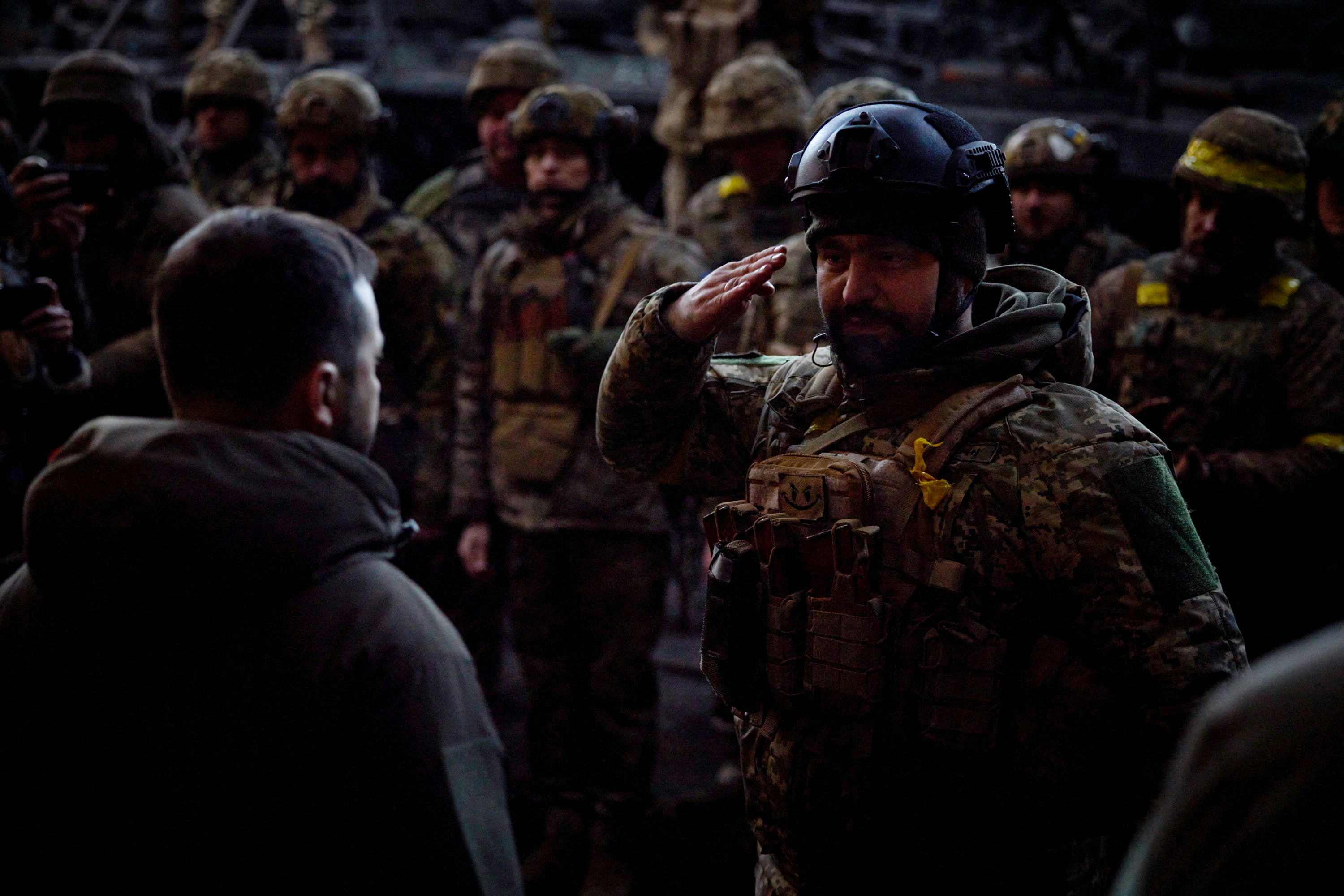 Ukraine's President Zelenskiy visits Ukrainian service members in Bakhmut