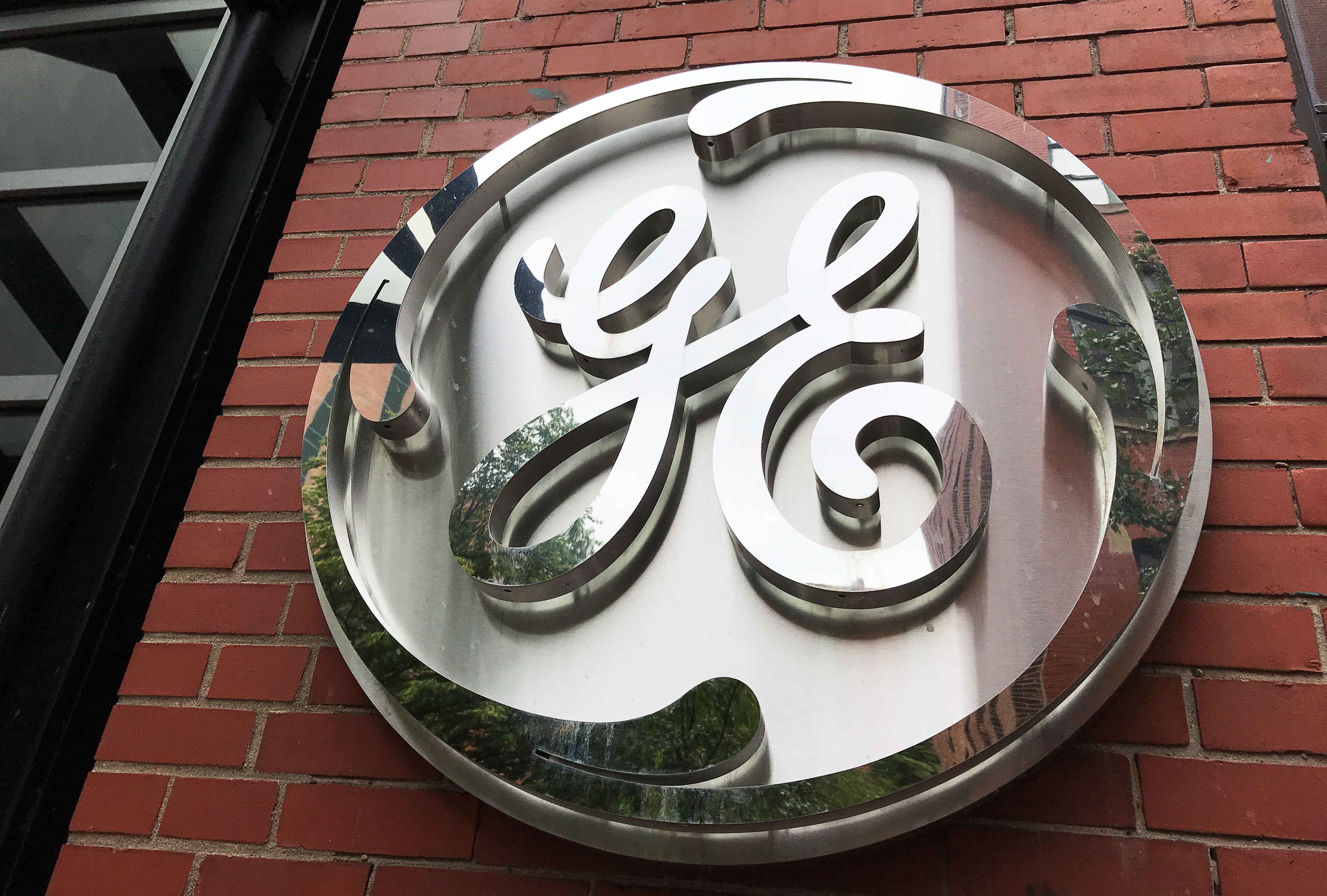 The General Electric Co. logo is seen on the company's corporate headquarters building in Boston