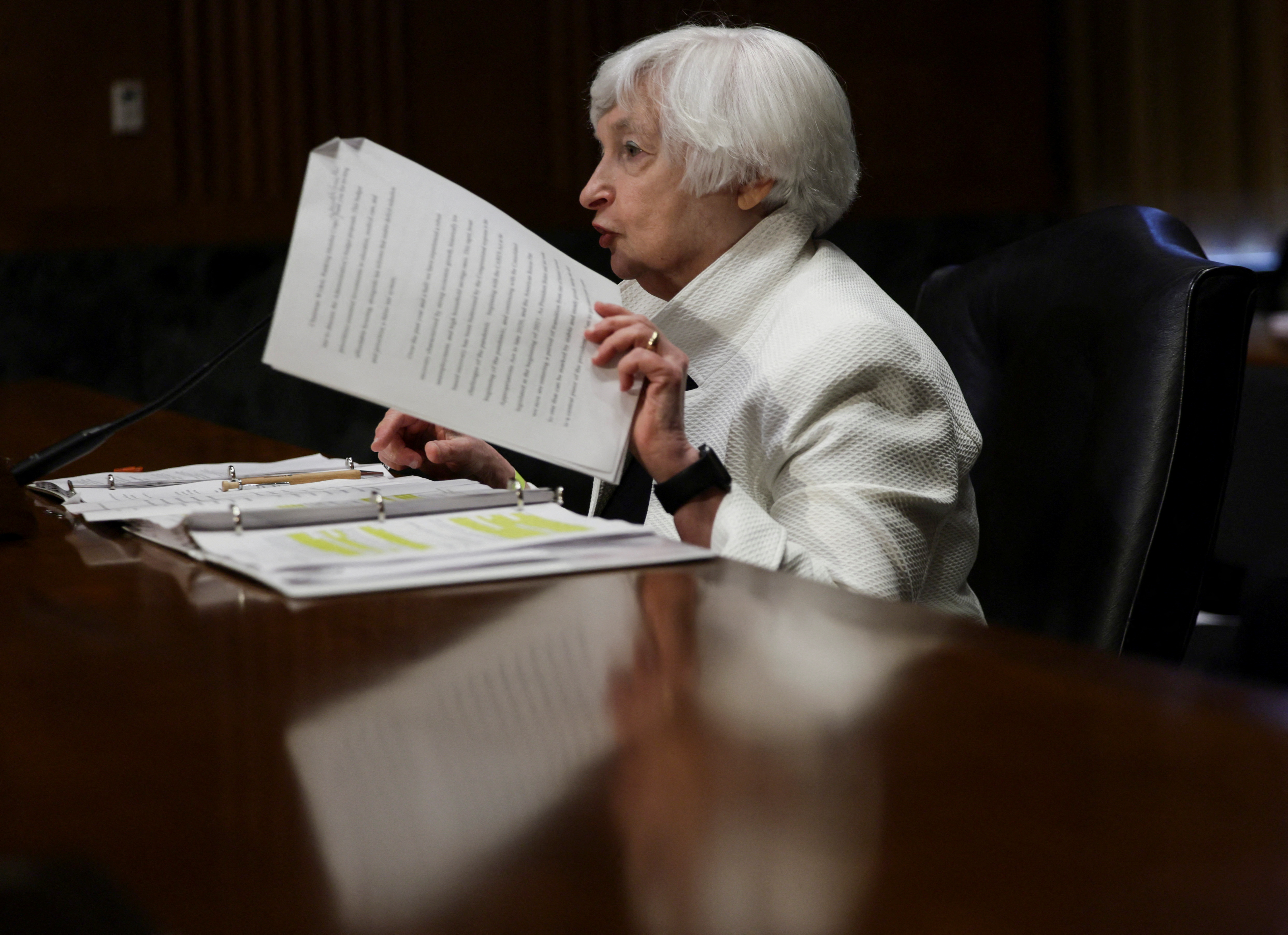 U.S. Treasury Secretary Janet Yellen testifies before the Senate Finance Committee hearing on President Biden's 2023 budget on Capitol Hill in Washington