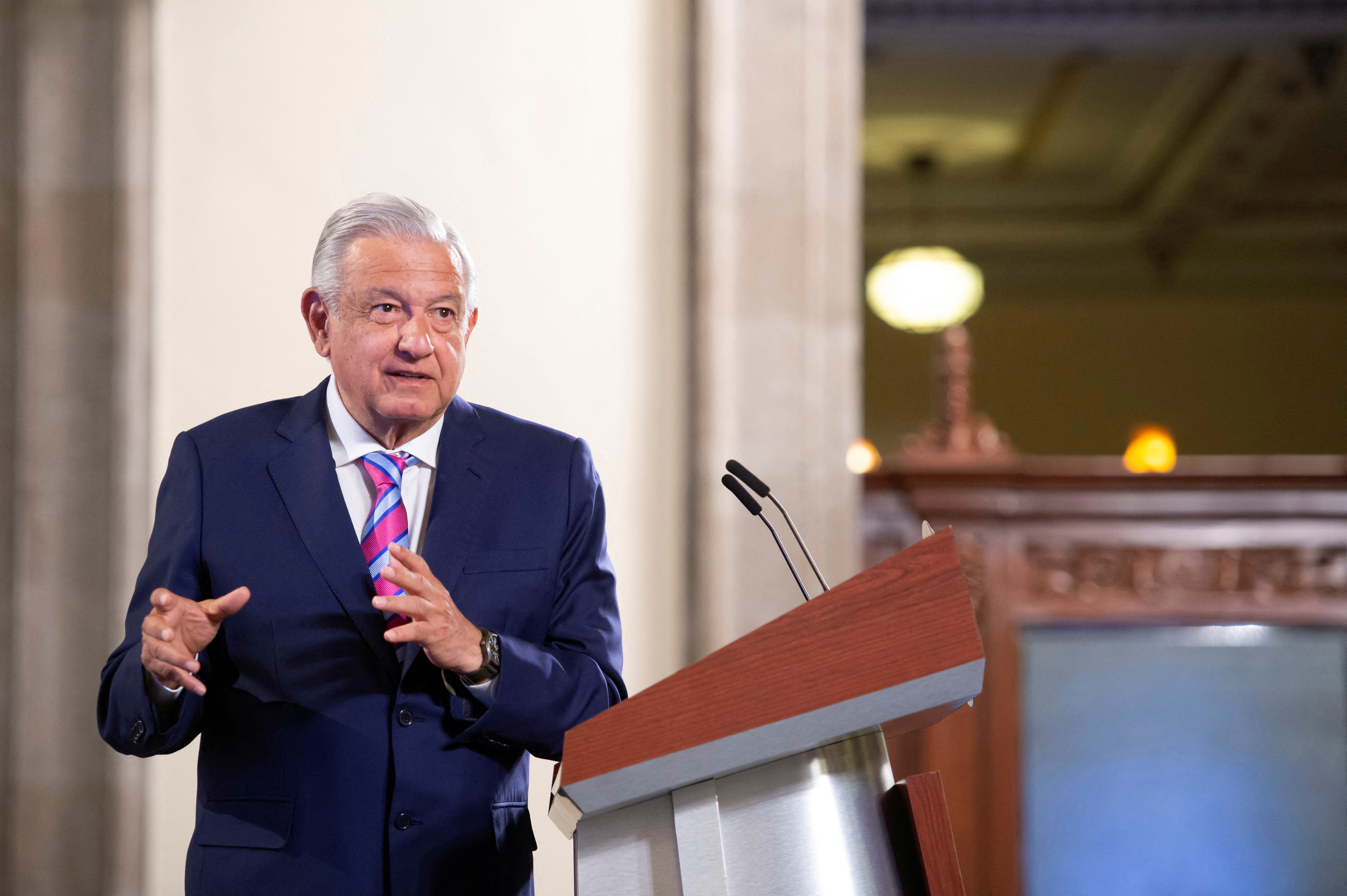 Mexican President Andres Manuel Lopez Obrador holds a news conference in Mexico City