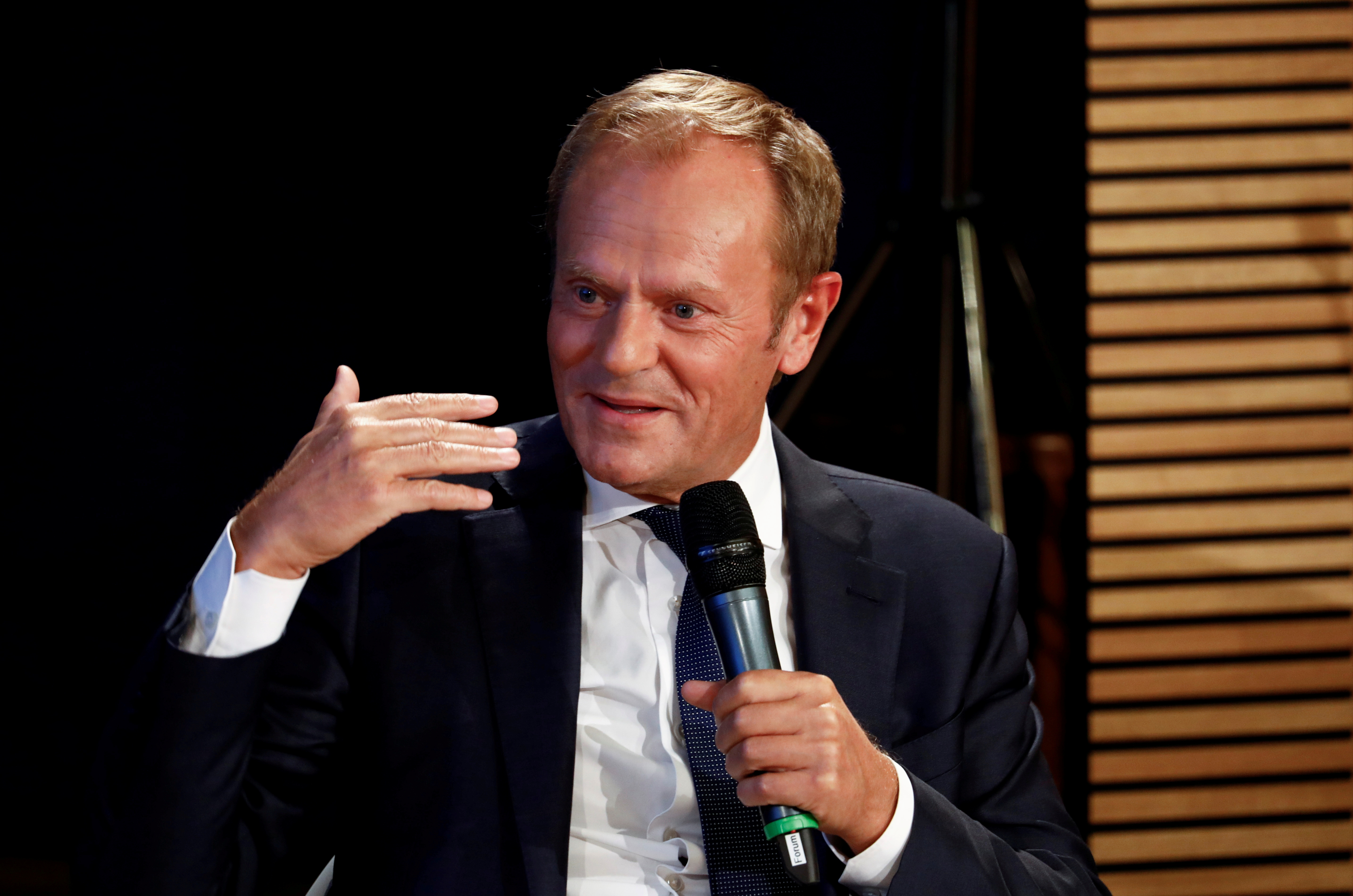 Former EU Council President Donald Tusk at an event on Sept. 10, 2020