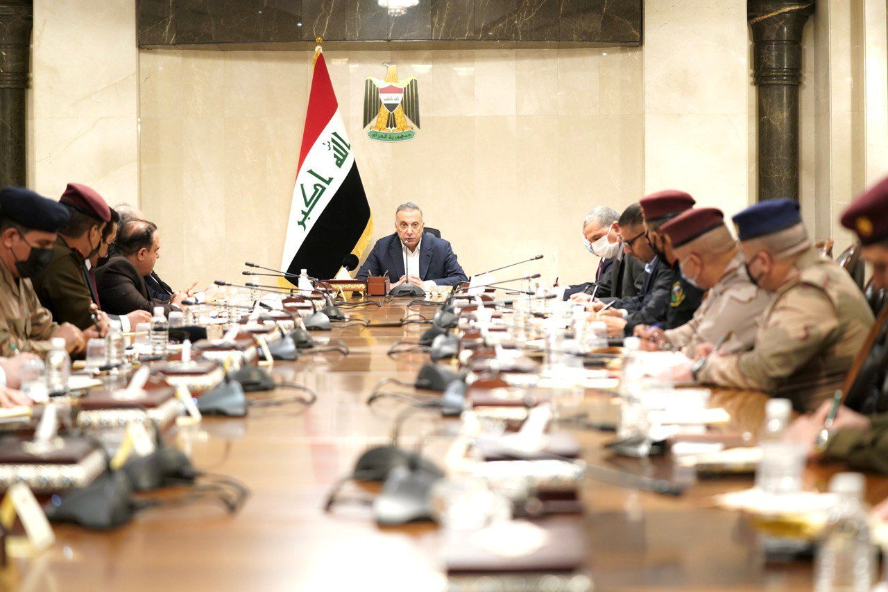 Iraqi Prime Minister Mustafa Al-Kadhimi meets with Iraqi security leaders in Baghdad