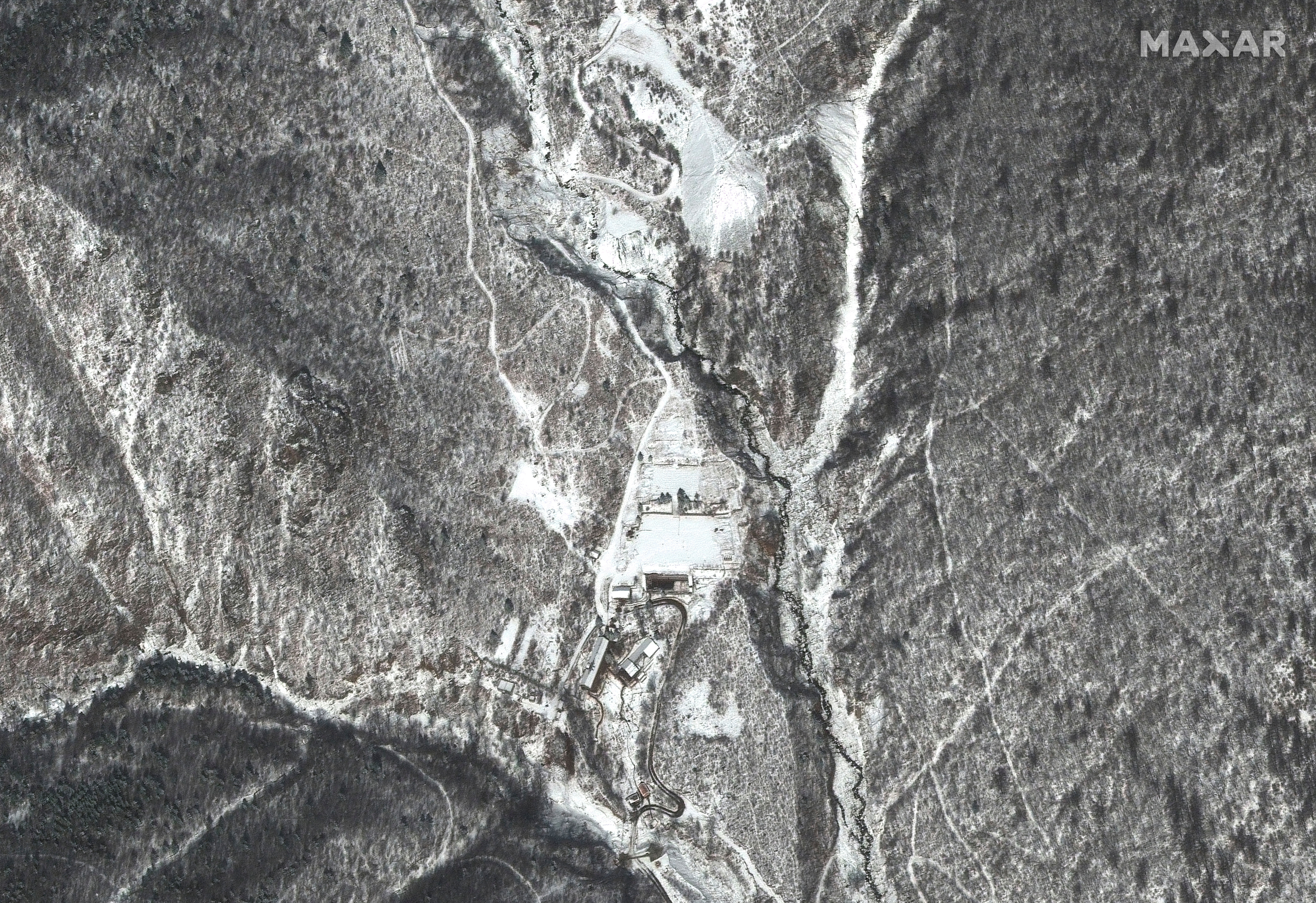 A satellite image shows an overview of the Punggye-ri nuclear test site
