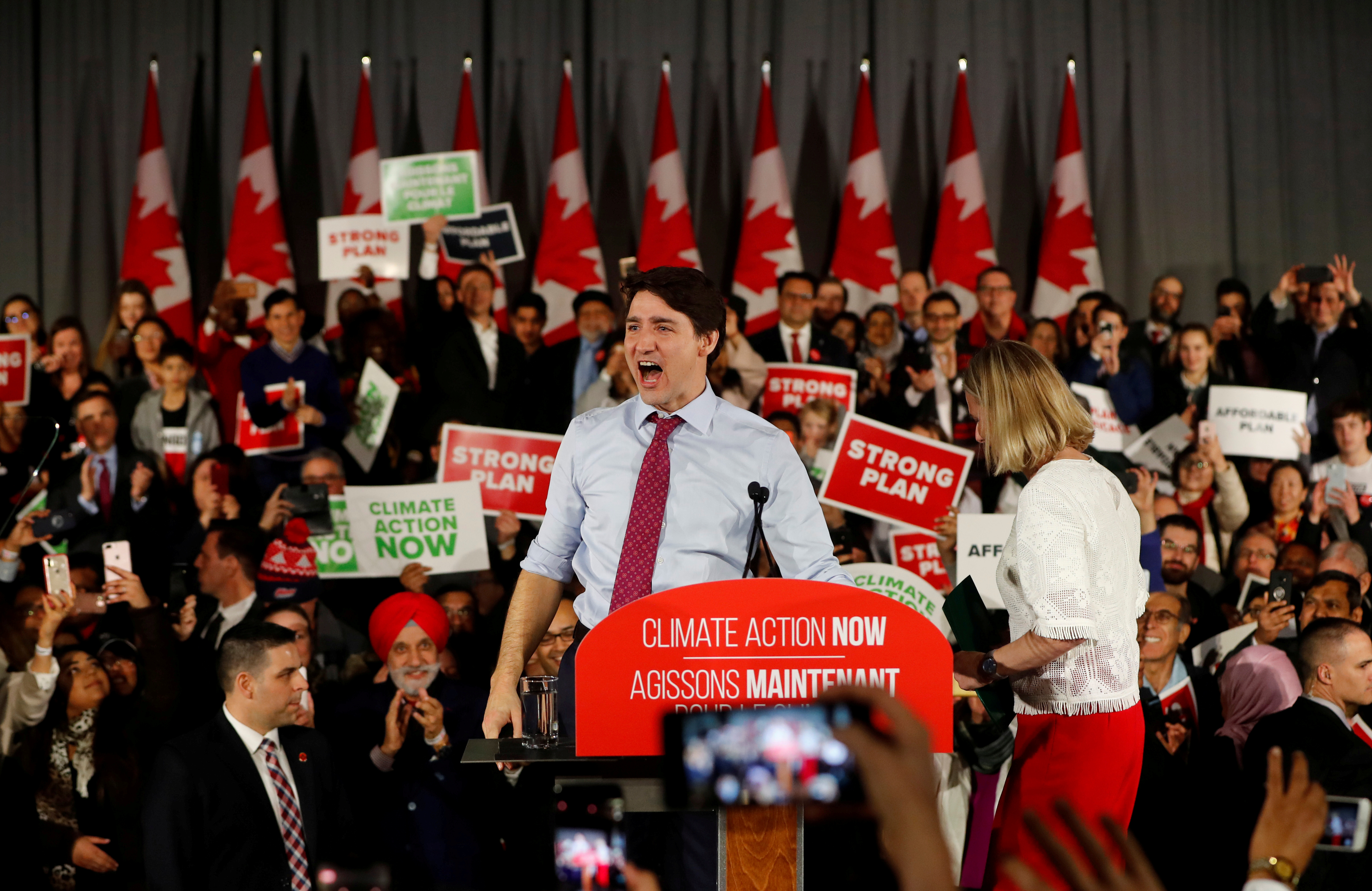 Canada's Prime Minister Justin Trudeau speaks during a Liberal Climate Action Rally in Toronto, Ontario, Canada March 4, 2019.  REUTERS/Mark Blinch