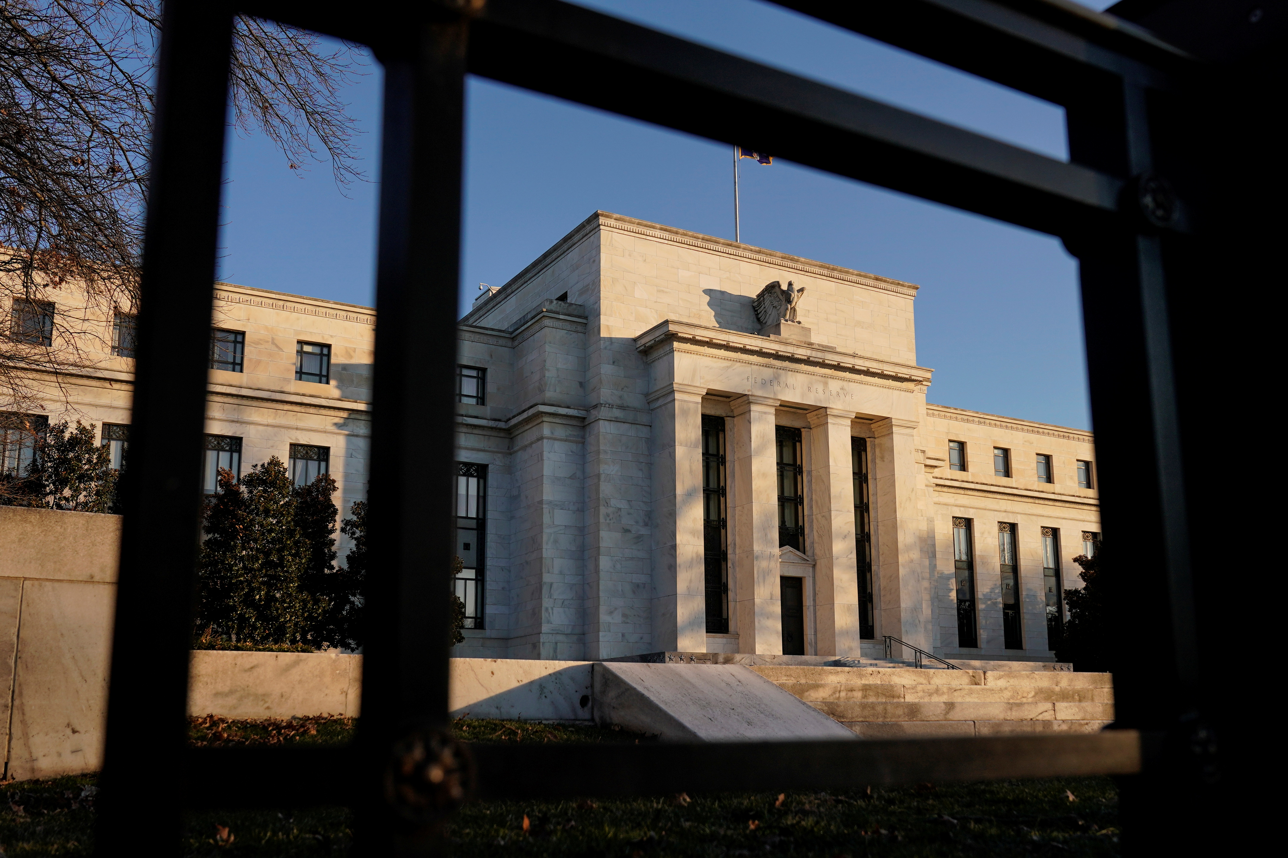 The Federal Reserve building is seen before the Federal Reserve board is expected to signal plans to raise interest rates in March as it focuses on fighting inflation in Washington