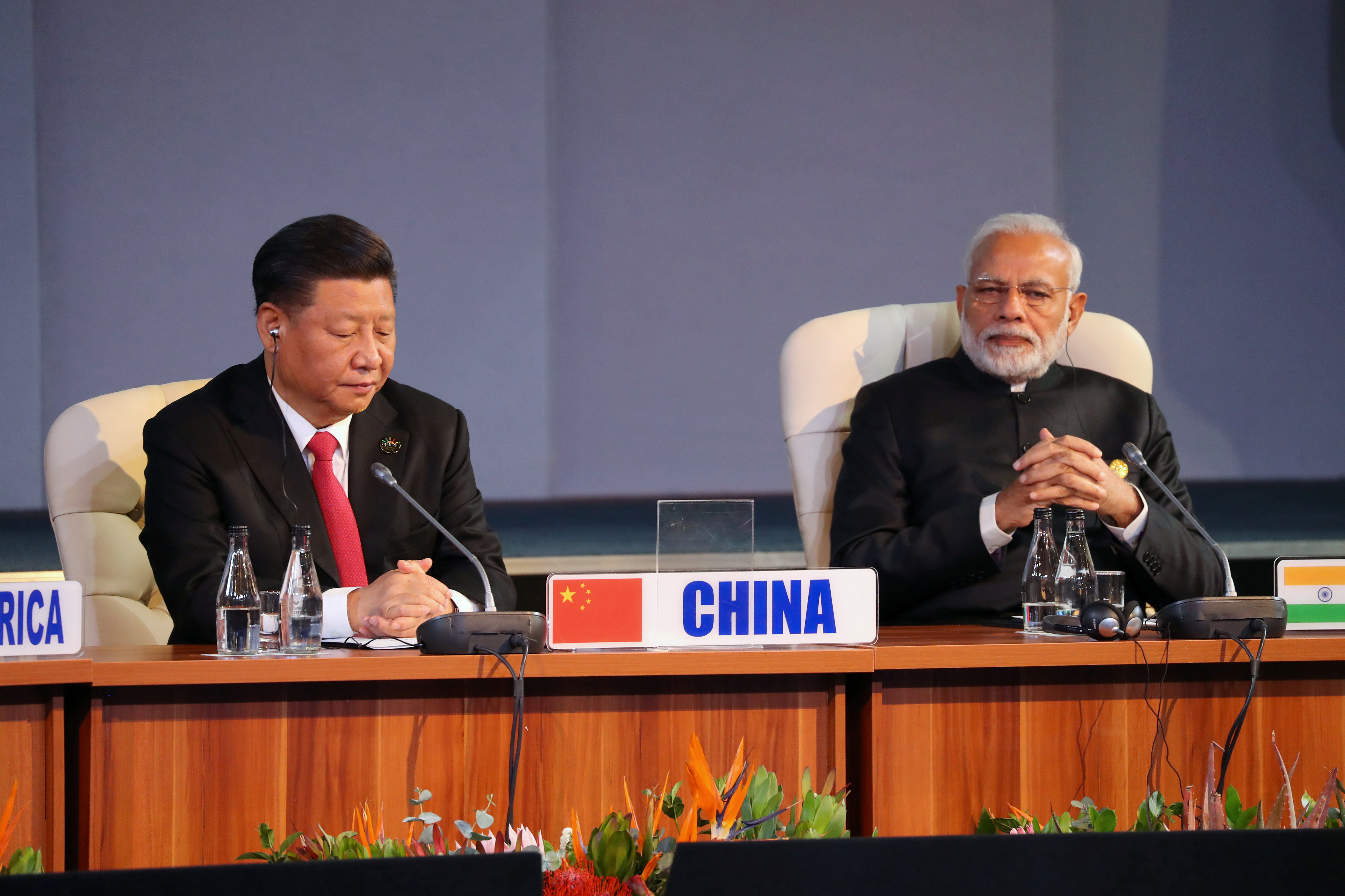 Indian Prime Minister Narendra Modi and China's President Xi Jinping attend the BRICS summit meeting in Johannesburg