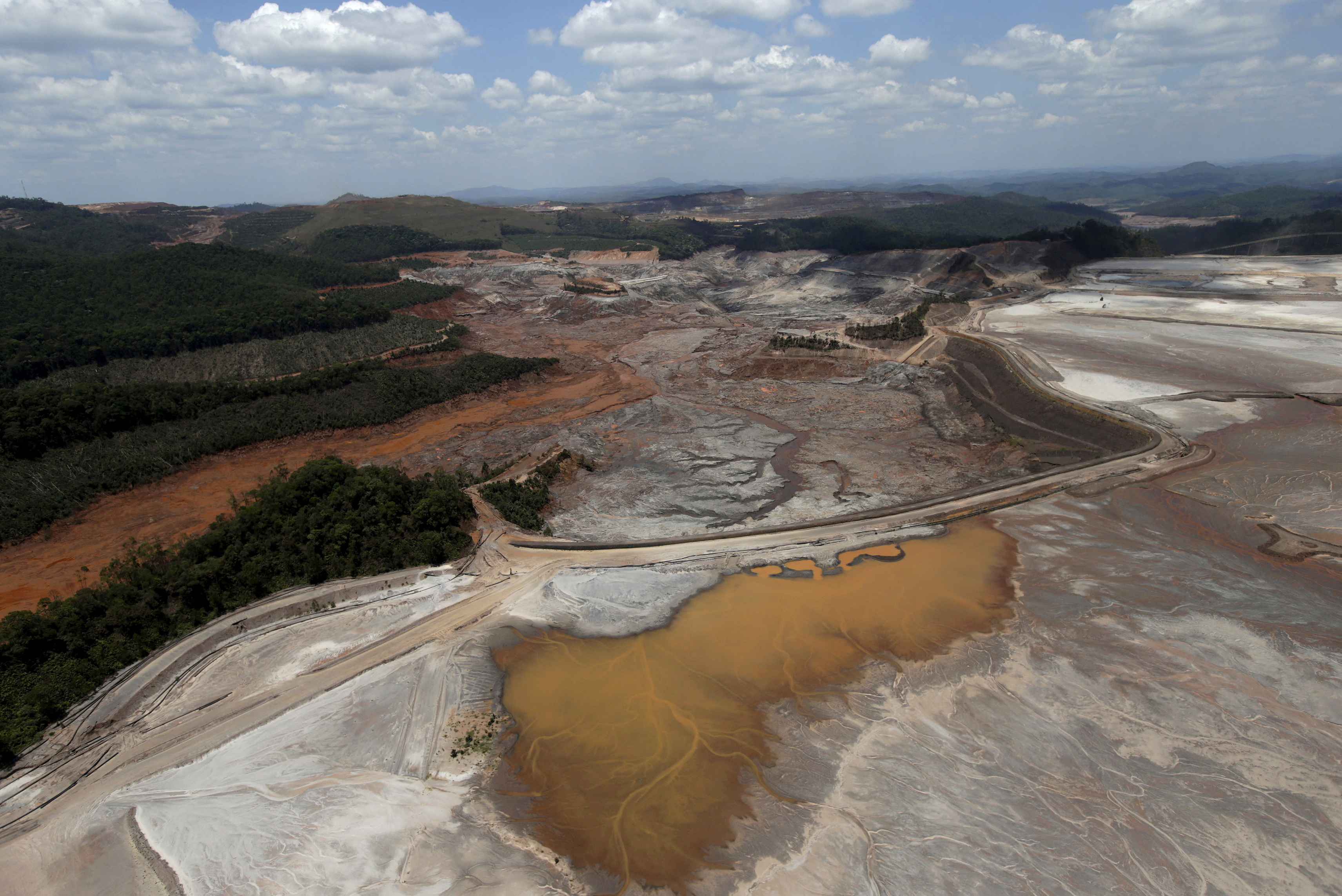 View from above of a dam owned by Vale SA and BHP Billiton Ltd that burst in Mariana