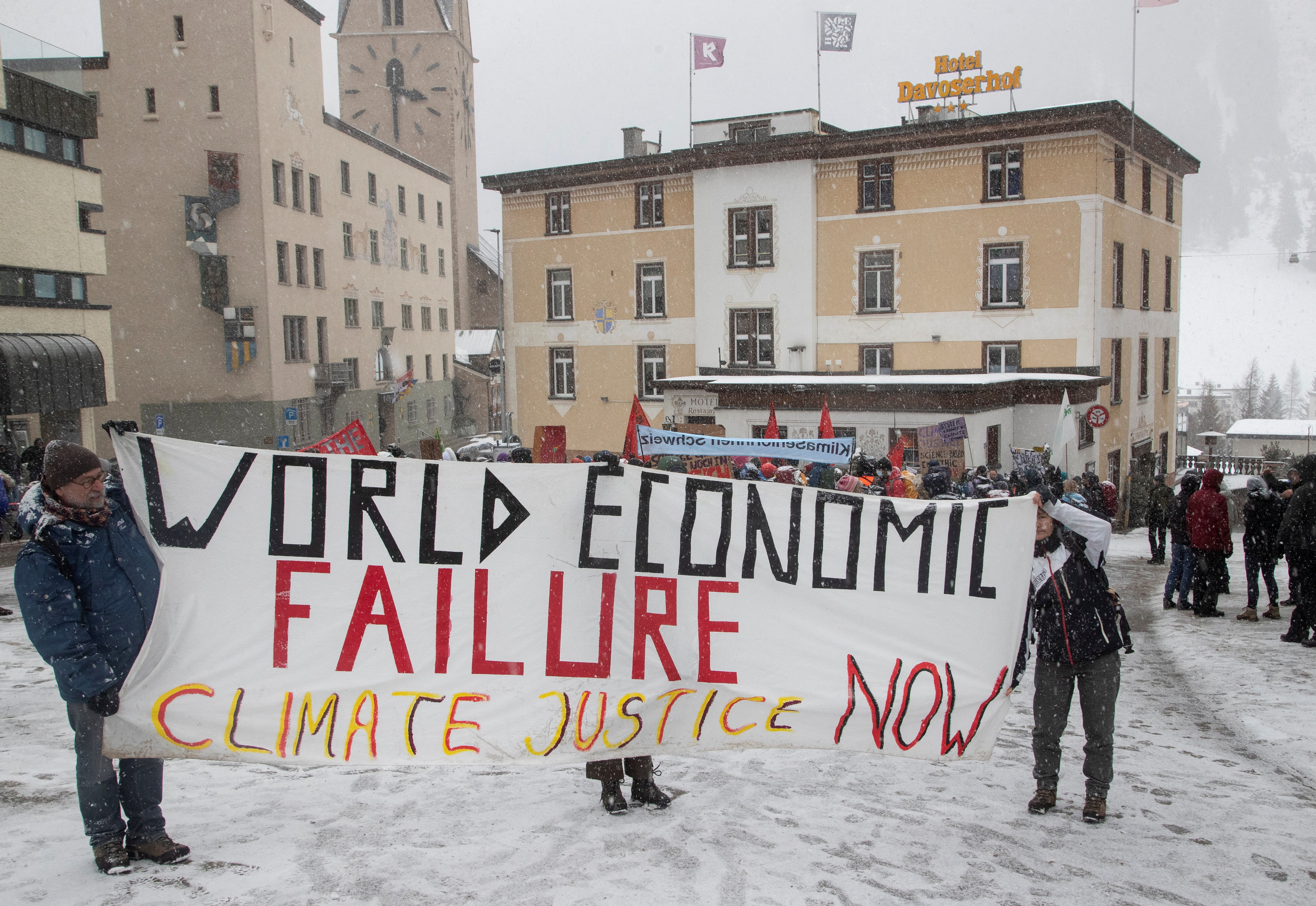 Climate activists demonstrate ahead of the 2023 World Economic Forum