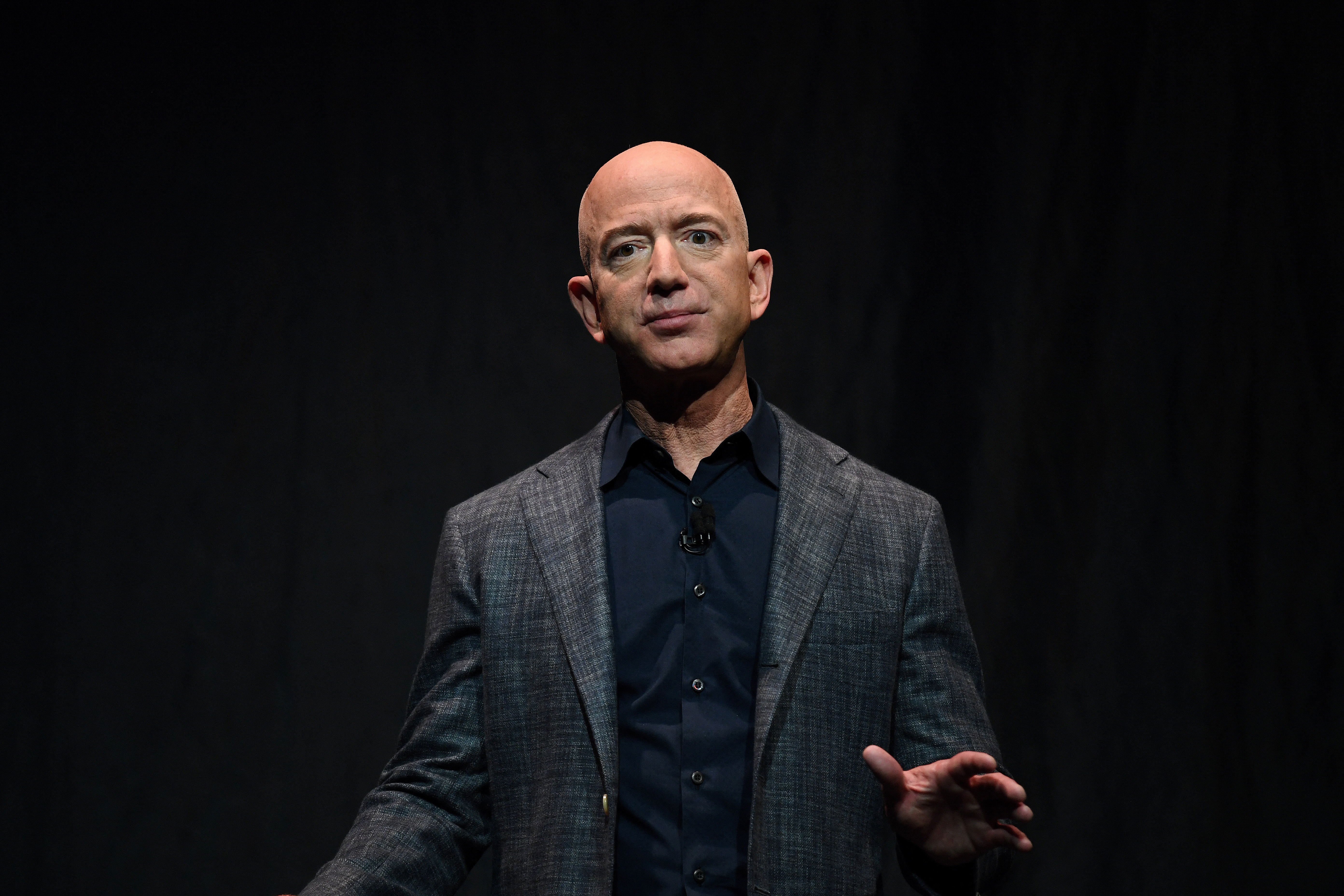 Amazon founder Jeff Bezos speaks during an event about Blue Origin's space exploration plans in Washington