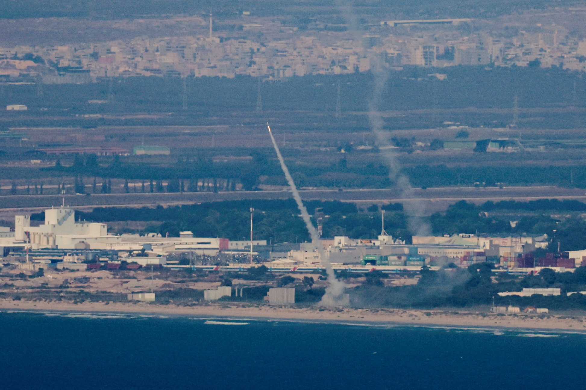 Israel's Iron Dome anti-missile system operates for interceptions as rockets are launched from Lebanon towards Israel