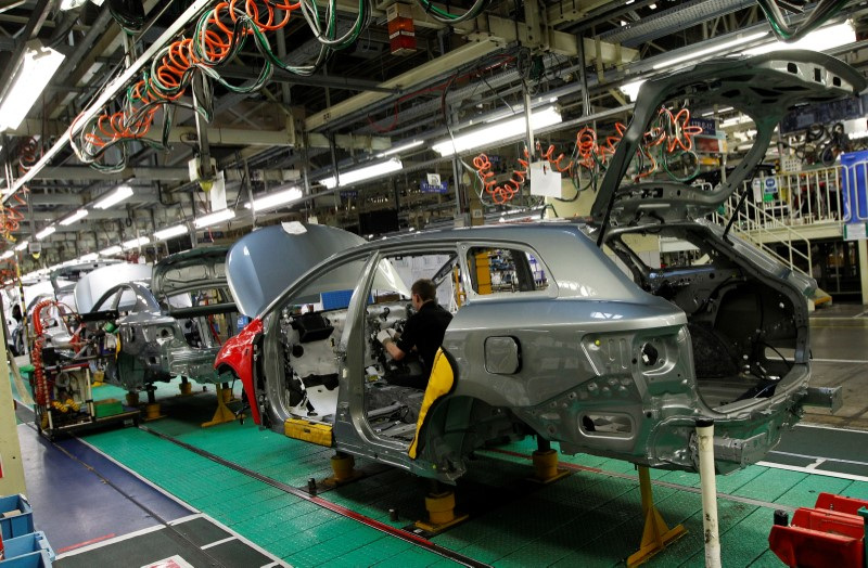 A man works on the production line at the Toyota factory in Derby