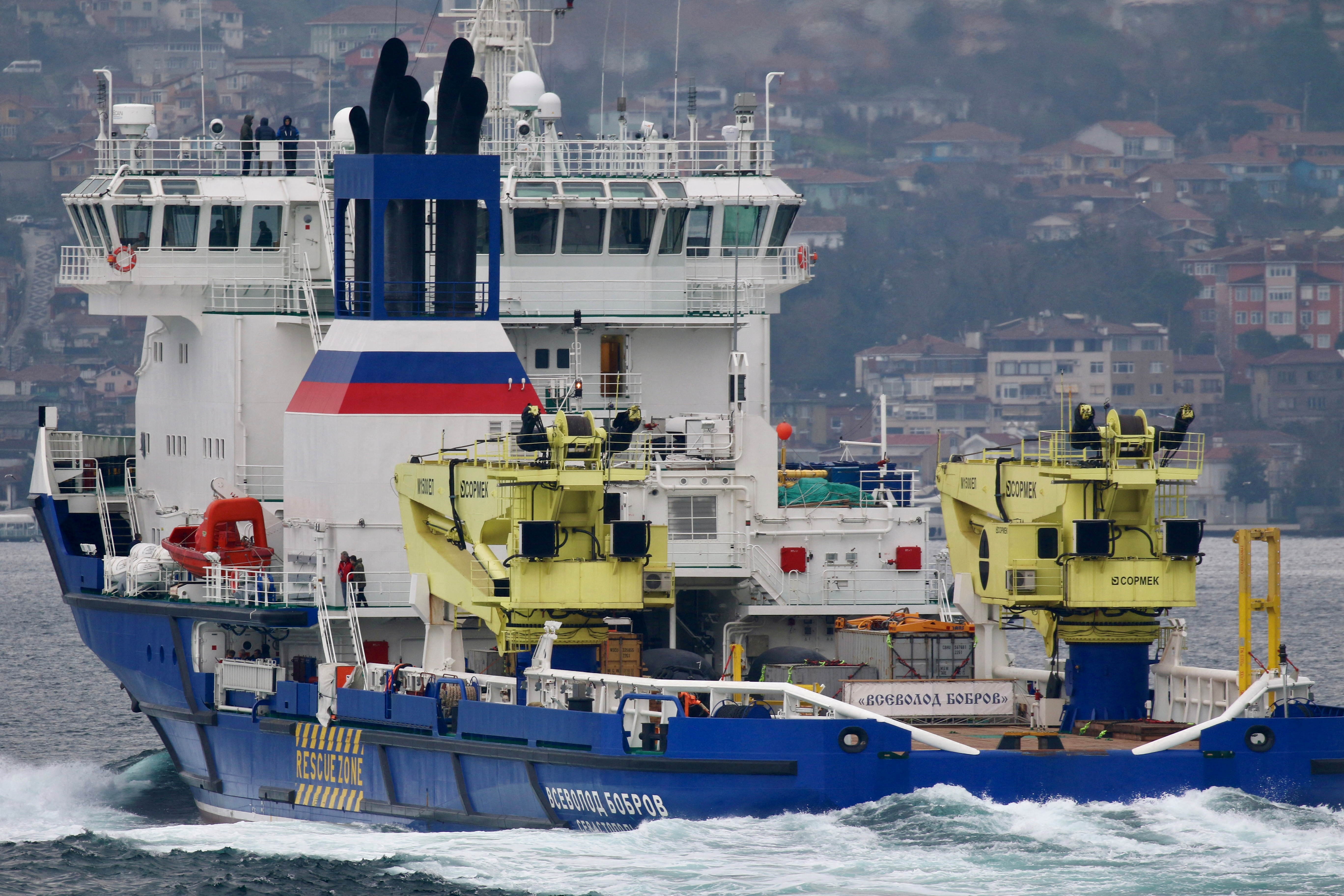Russian Navy's Black Sea Fleet logistics support ship Vsevolod Bobrov sails in Istanbul's Bosphorus