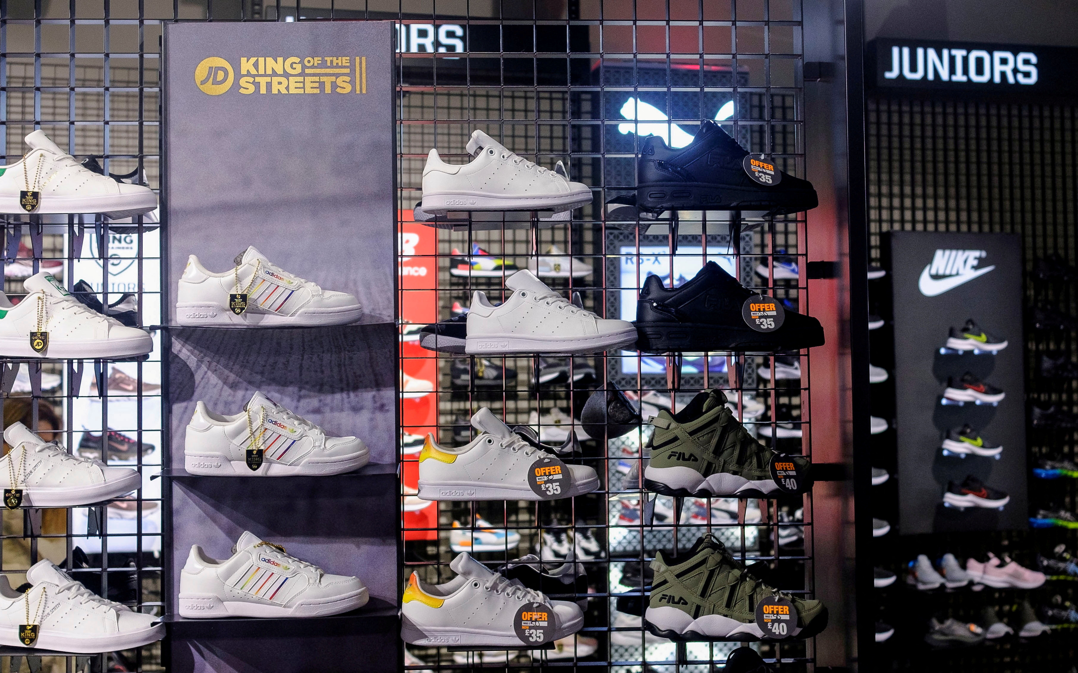 Footwear on display at a JD Sports store in London