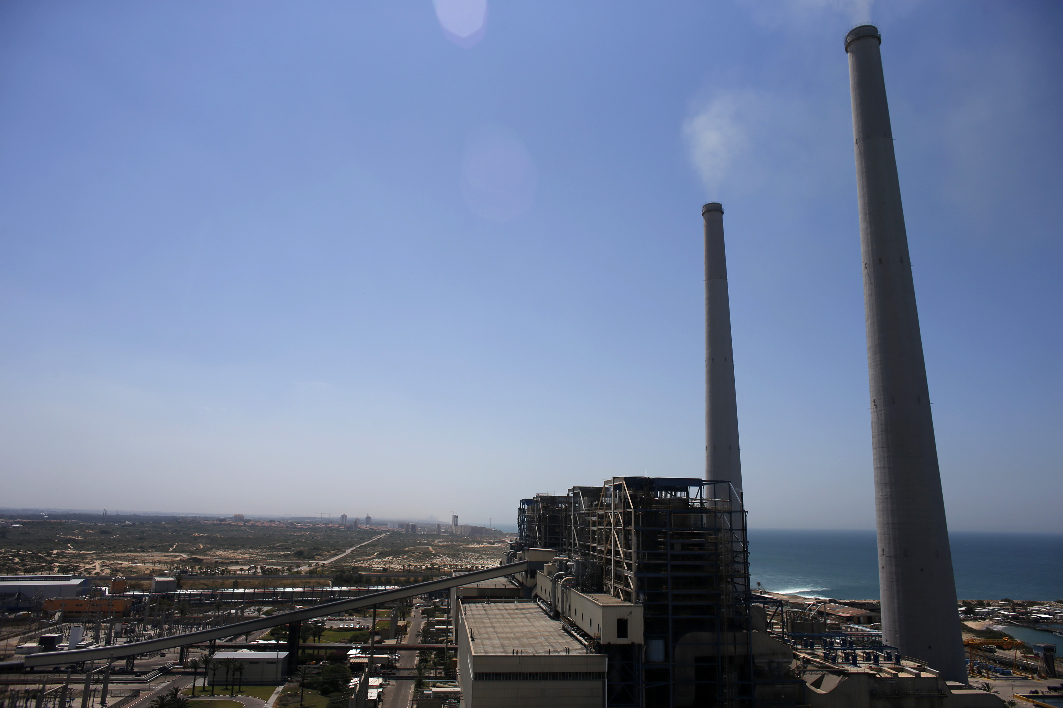 A general view of Israel Electric Corp's power station in seen on the Mediterranean coast near Hadera