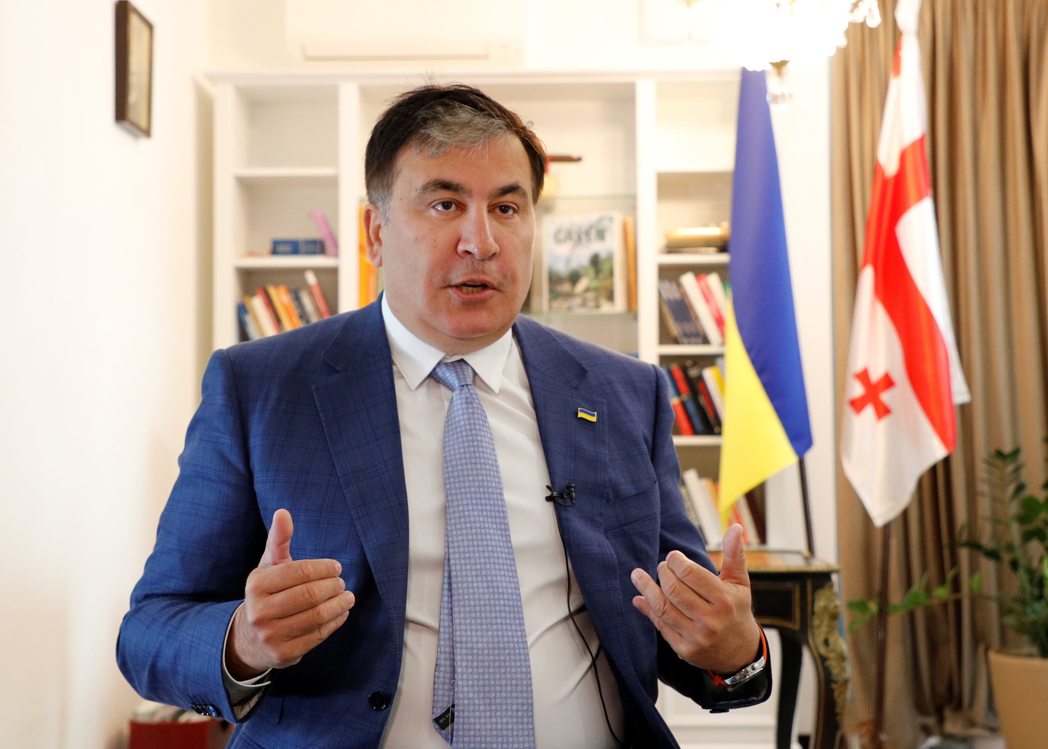 Mikheil Saakashvili, Georgia's former President and newly appointed head of the executive committee of Ukraine's National Reform Council attends an interview outside Kiev