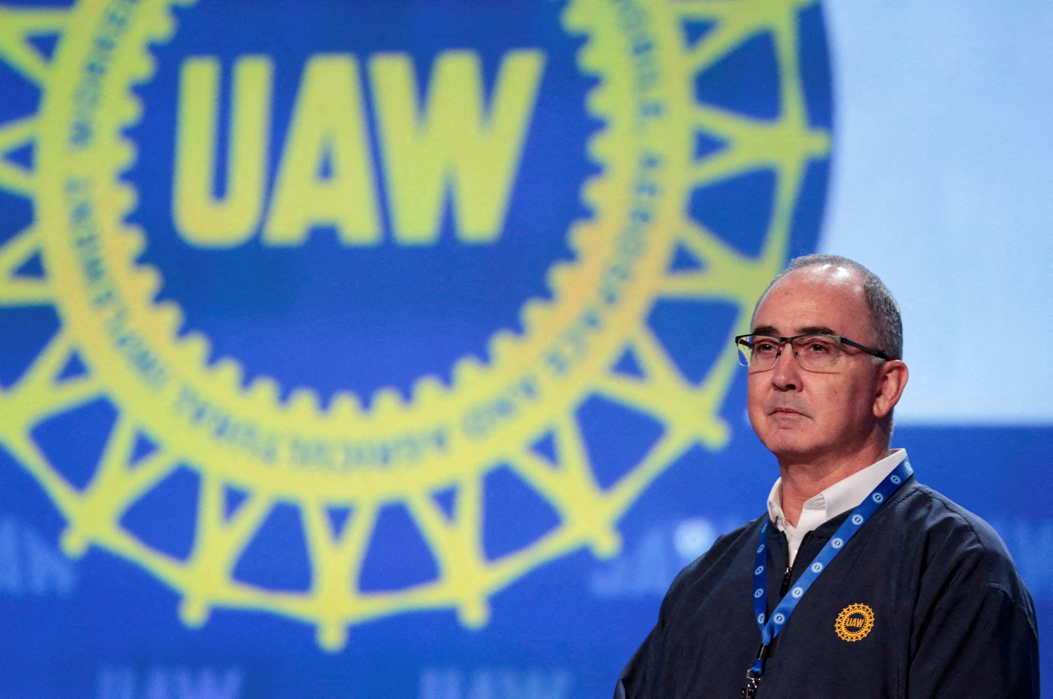 UAW President Shaun Fine presides over the collective bargaining agreement for the 2023 special election