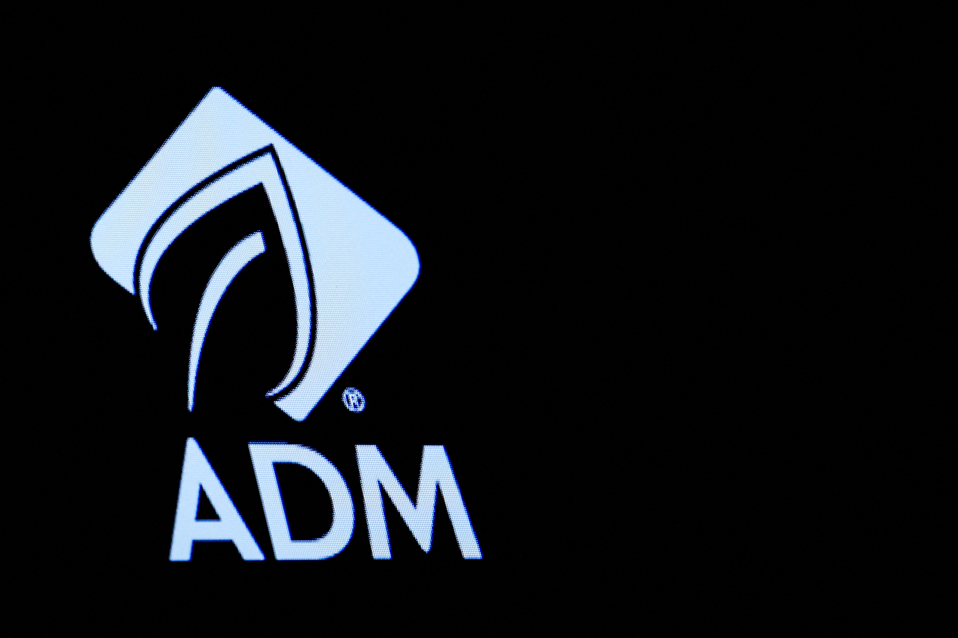 The Archer Daniels Midland Co. (ADM) logo is displayed on a screen on the floor of the NYSE in New York
