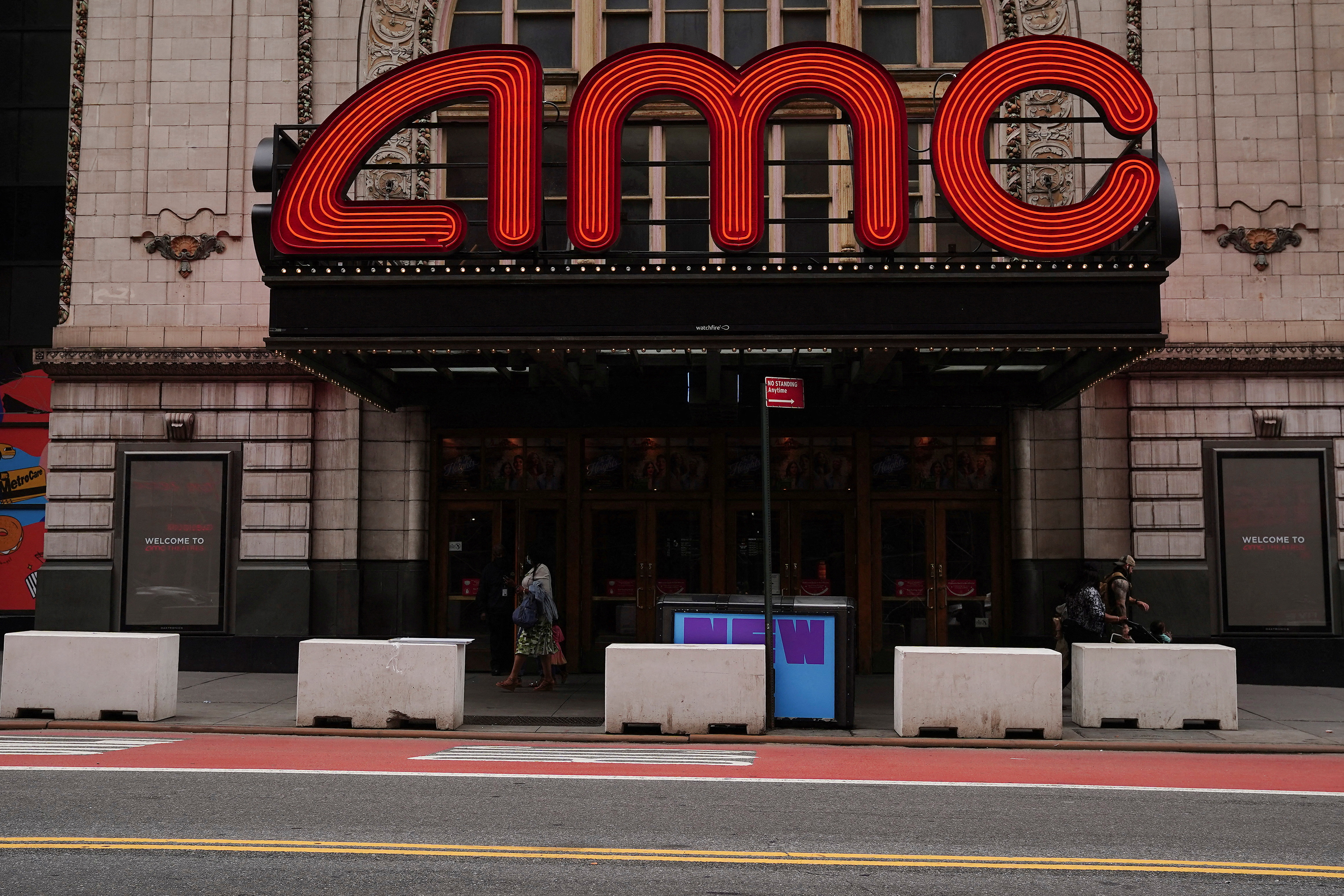 An AMC theatre is pictured in Times Square in New York City