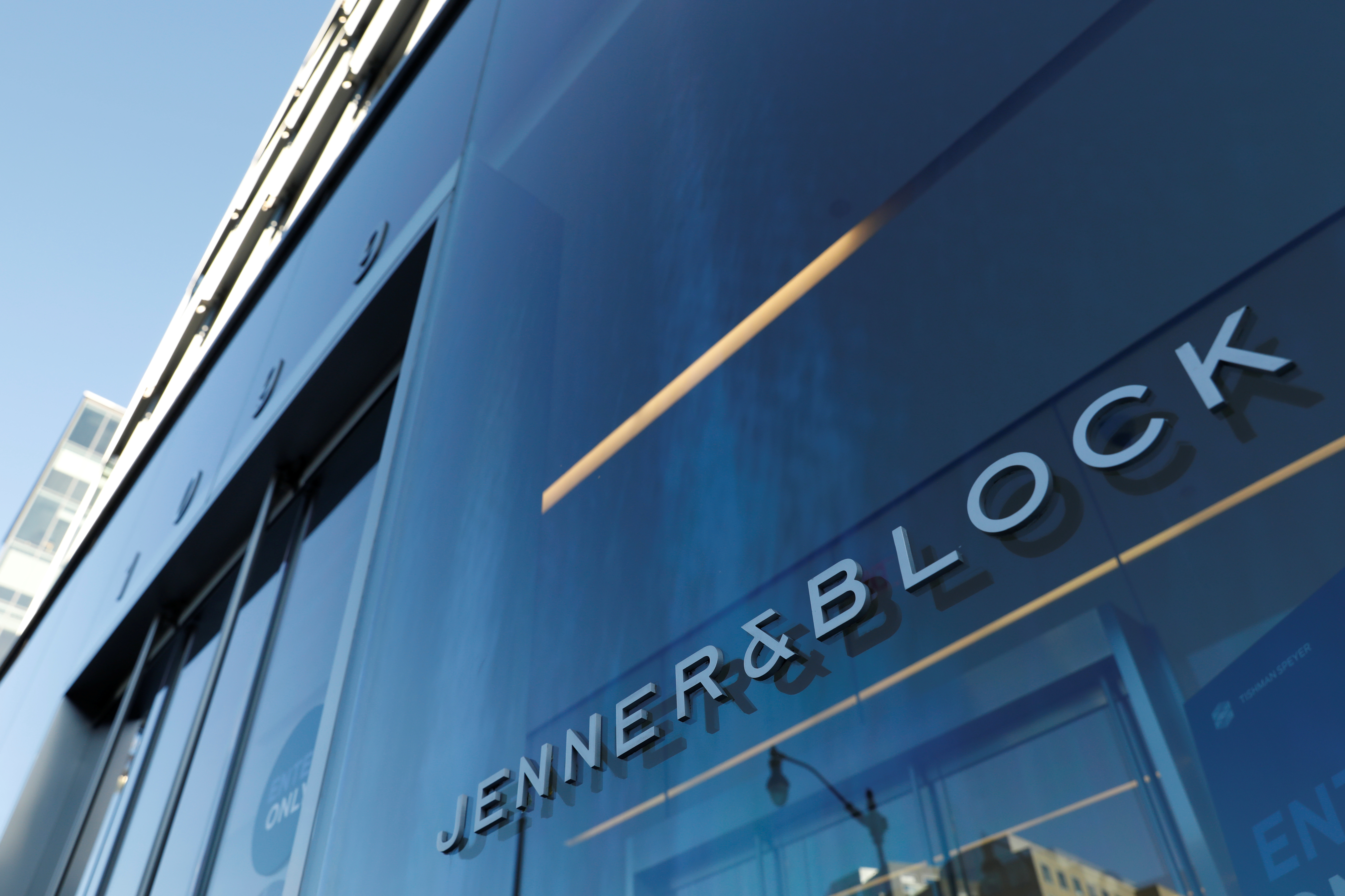 Signage is seen outside of the law firm Jenner & Block LLP in Washington, D.C.