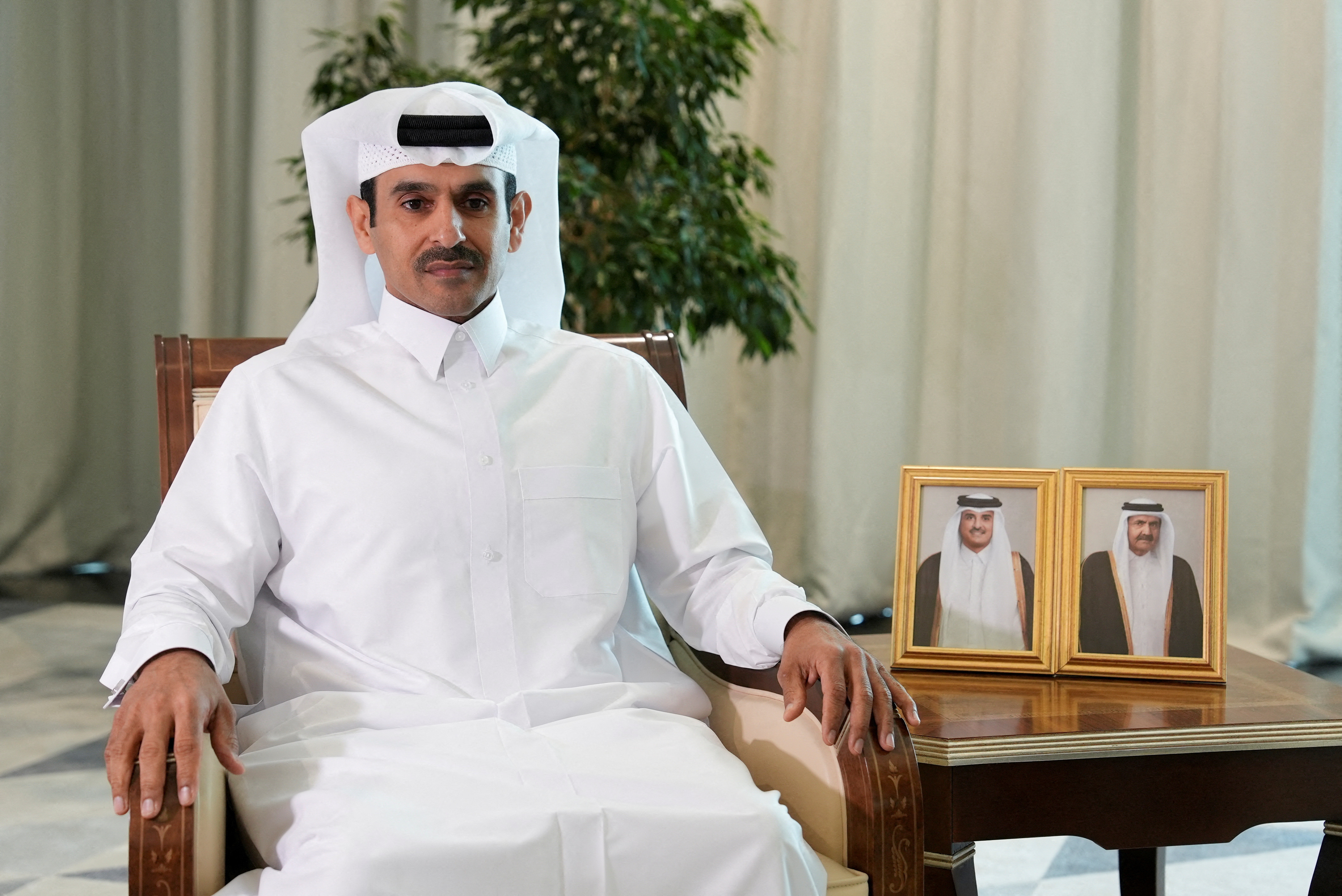 QatarEnergy CEO and Qatar's Minister of Energy Saad al-Kaabi sits during a private interview with Reuters, in Doha
