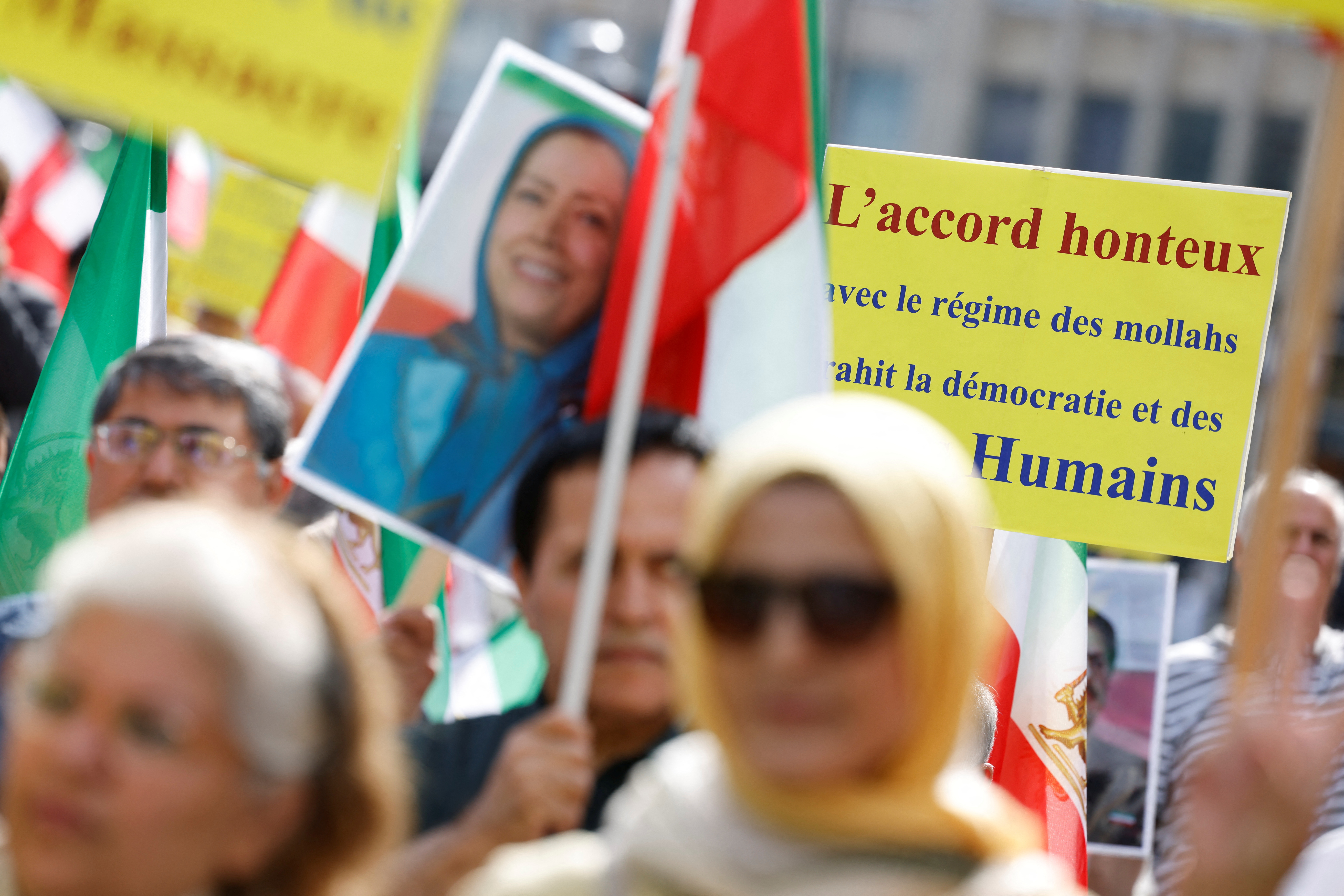 Supporters of the National Council of Resistance of Iran protest in Brussels