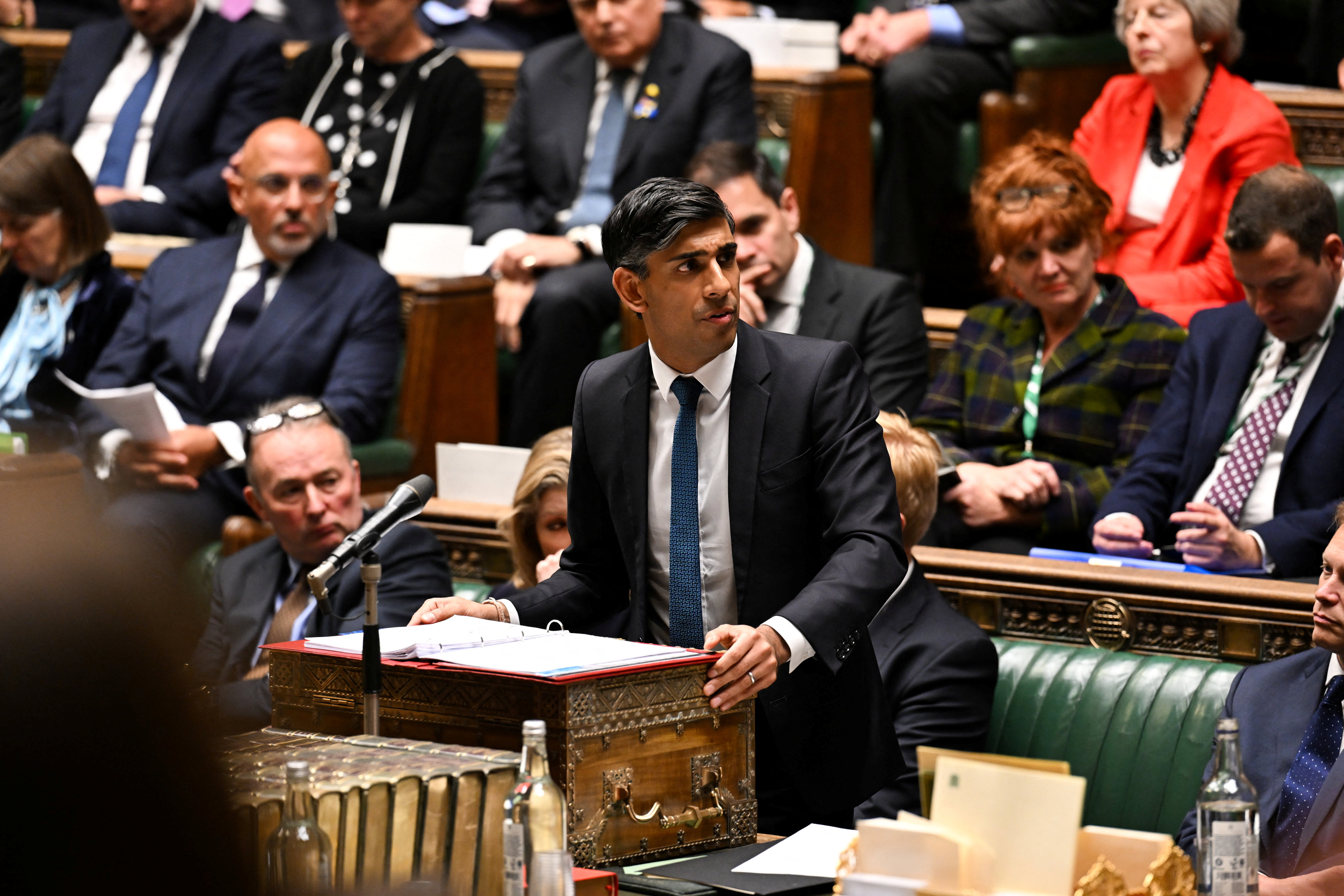 British PM Sunak makes a statement on Israel and Palestinians at the House of Commons in London
