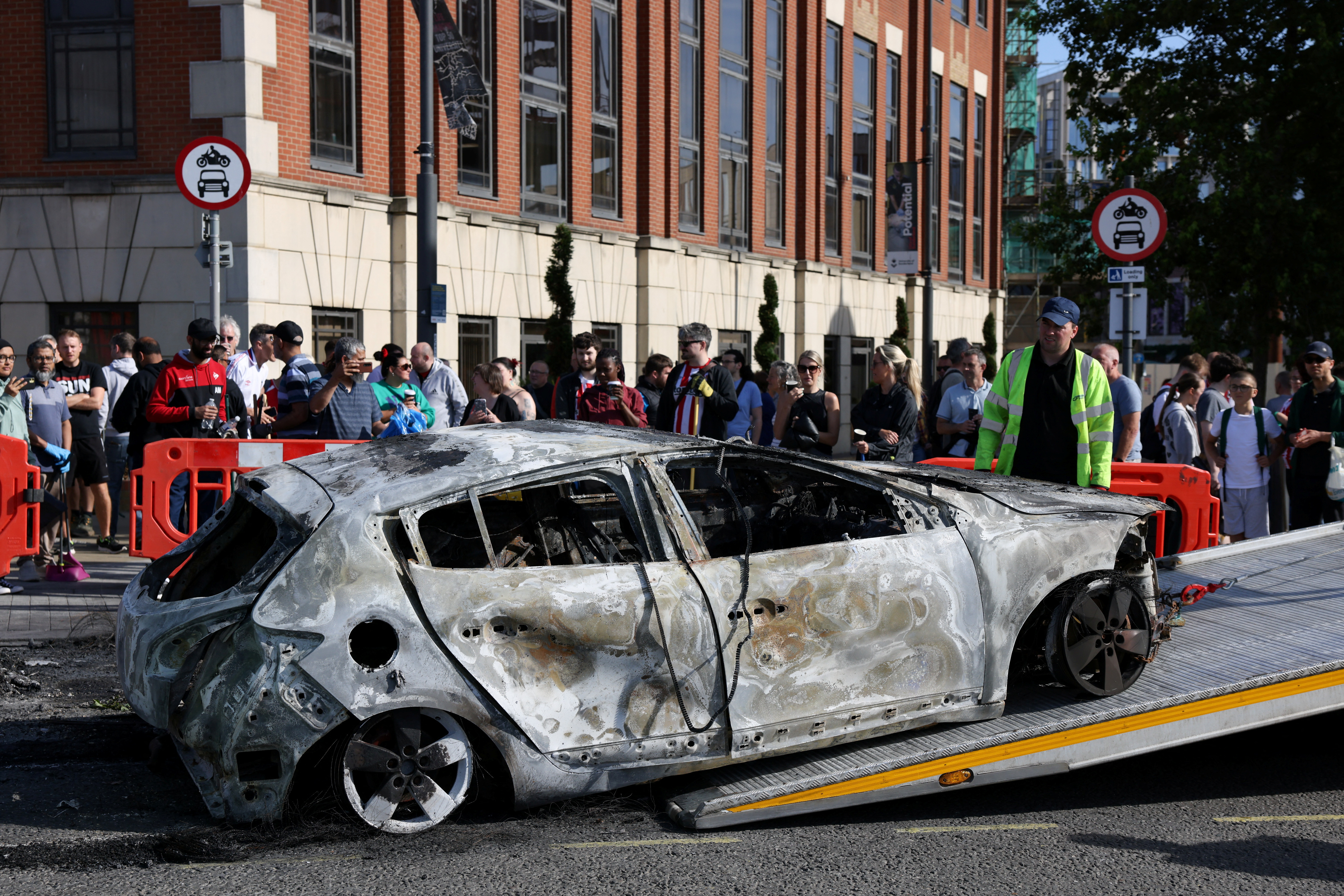 Cleanup after a night of violent anti-immigration demonstrations in Sunderland