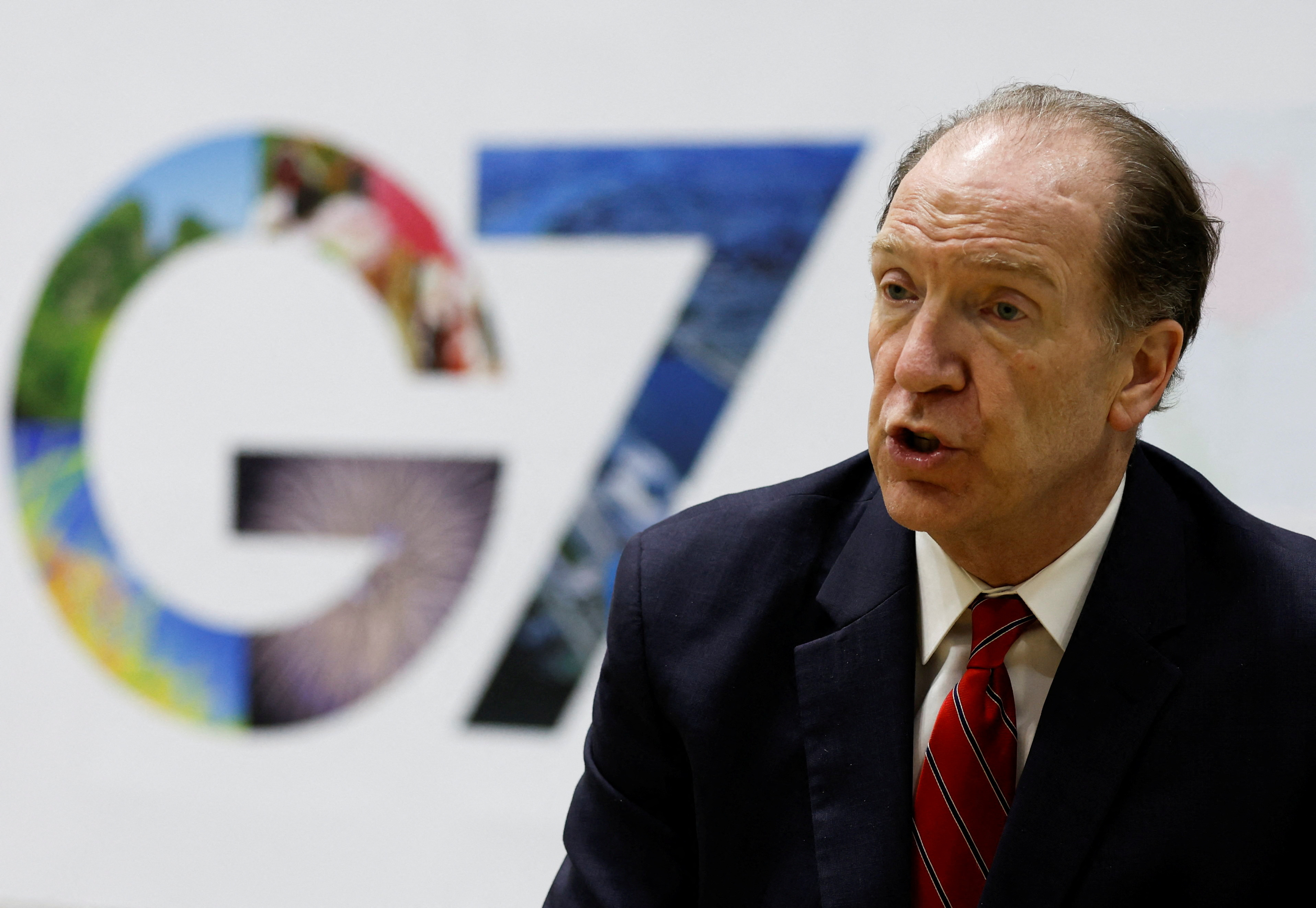 World Bank President David Malpass speaks during an interview with Reuters at the G7 Finance Ministers and Central Bank Governors' meeting, in Niigata
